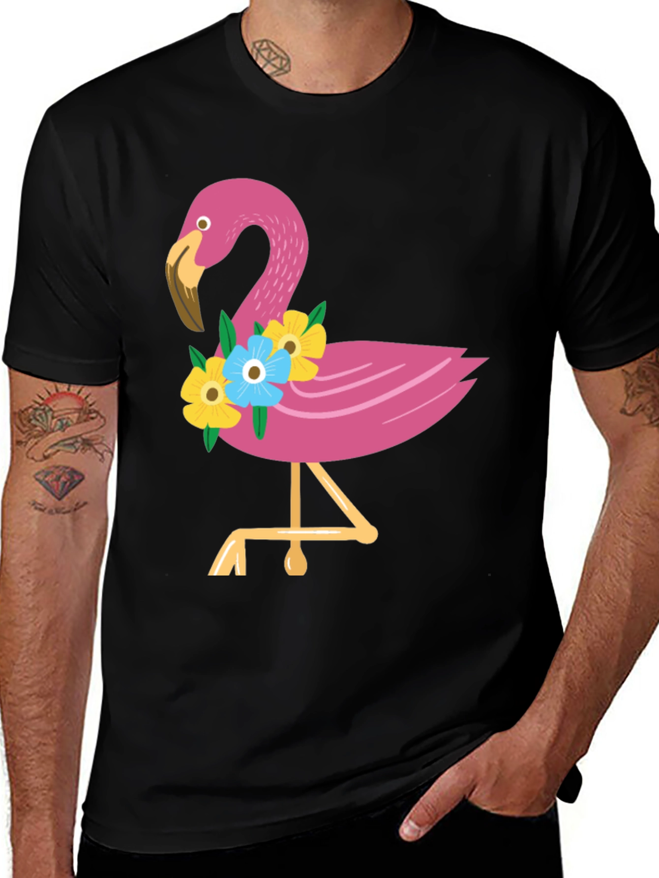 Black Tropical Flamingo Graphic Tee - Black main image