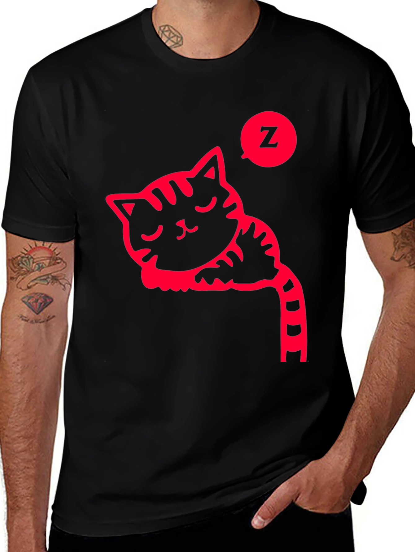 Variant 11 of Sleeping Cat Graphic Tee - Black Cotton T-Shirt