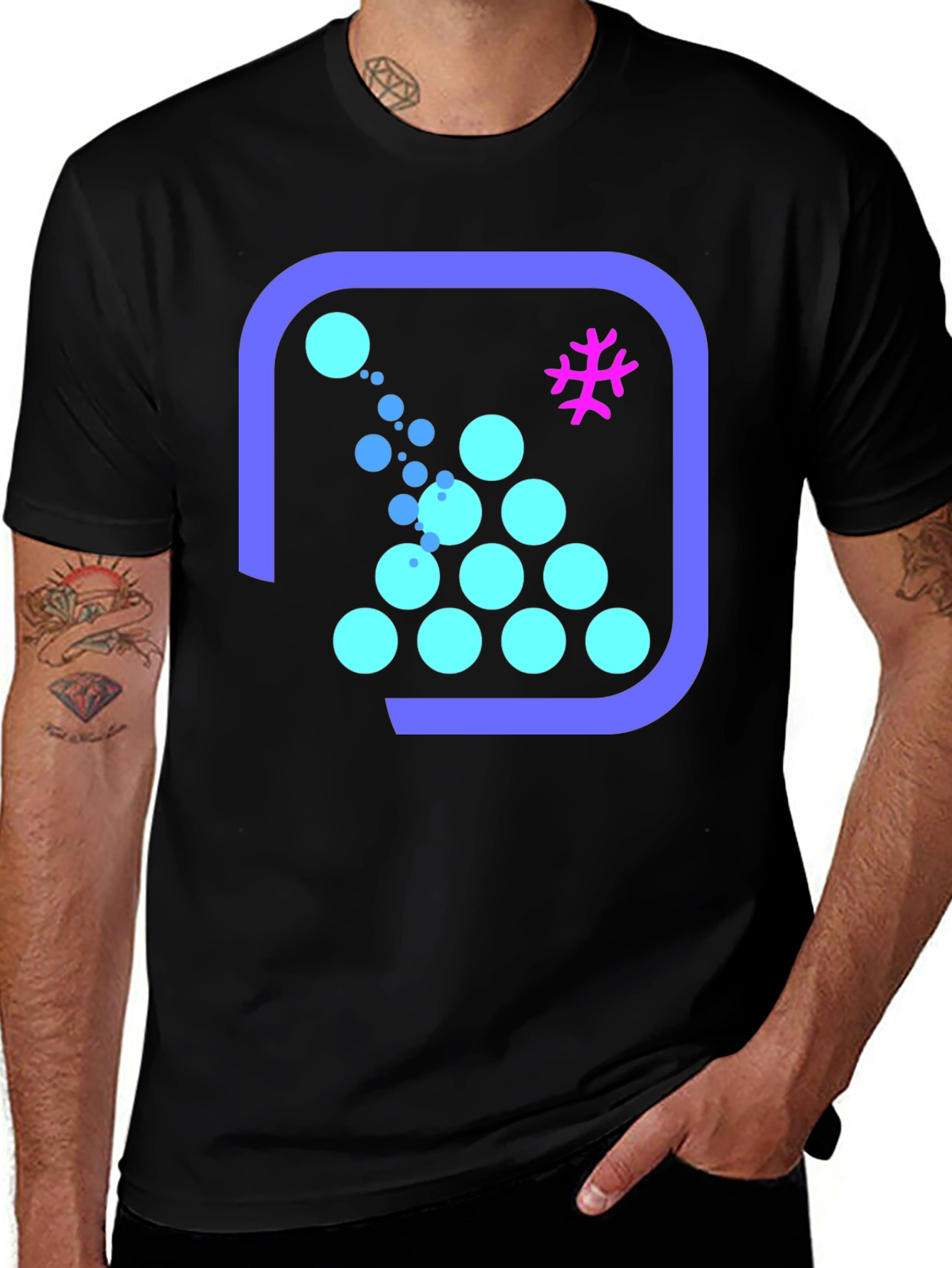 Variant 13 of Geometric Bubble Pattern Black T-Shirt