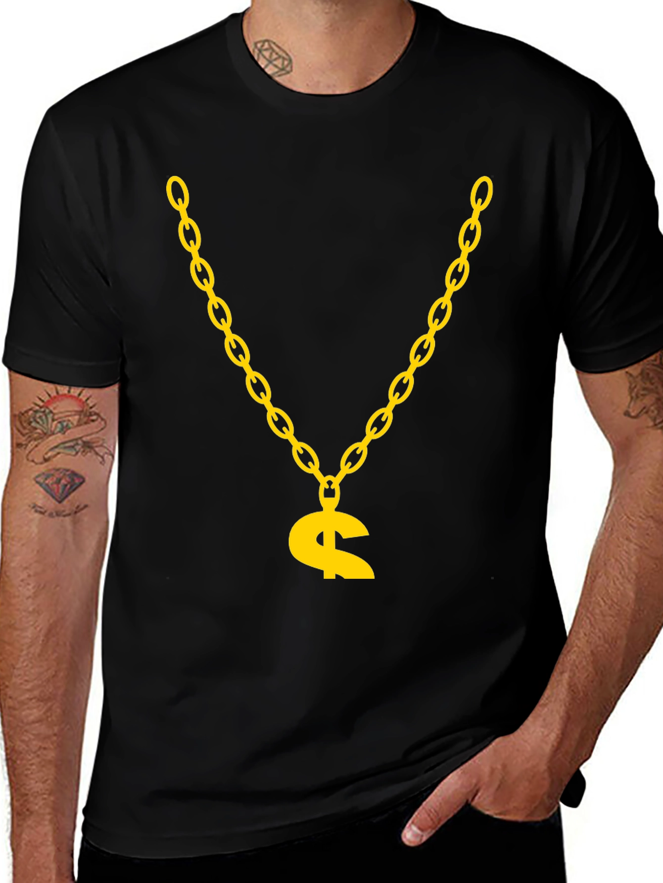 Variant 30 of Gold Chain Dollar Sign Graphic Tee