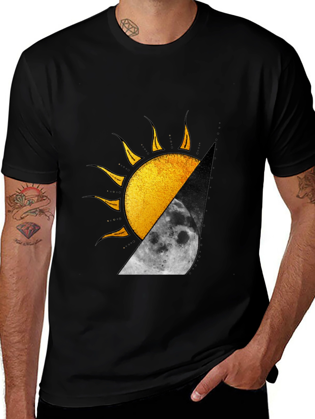 Sun and Moon Graphic Print Black T-Shirt
