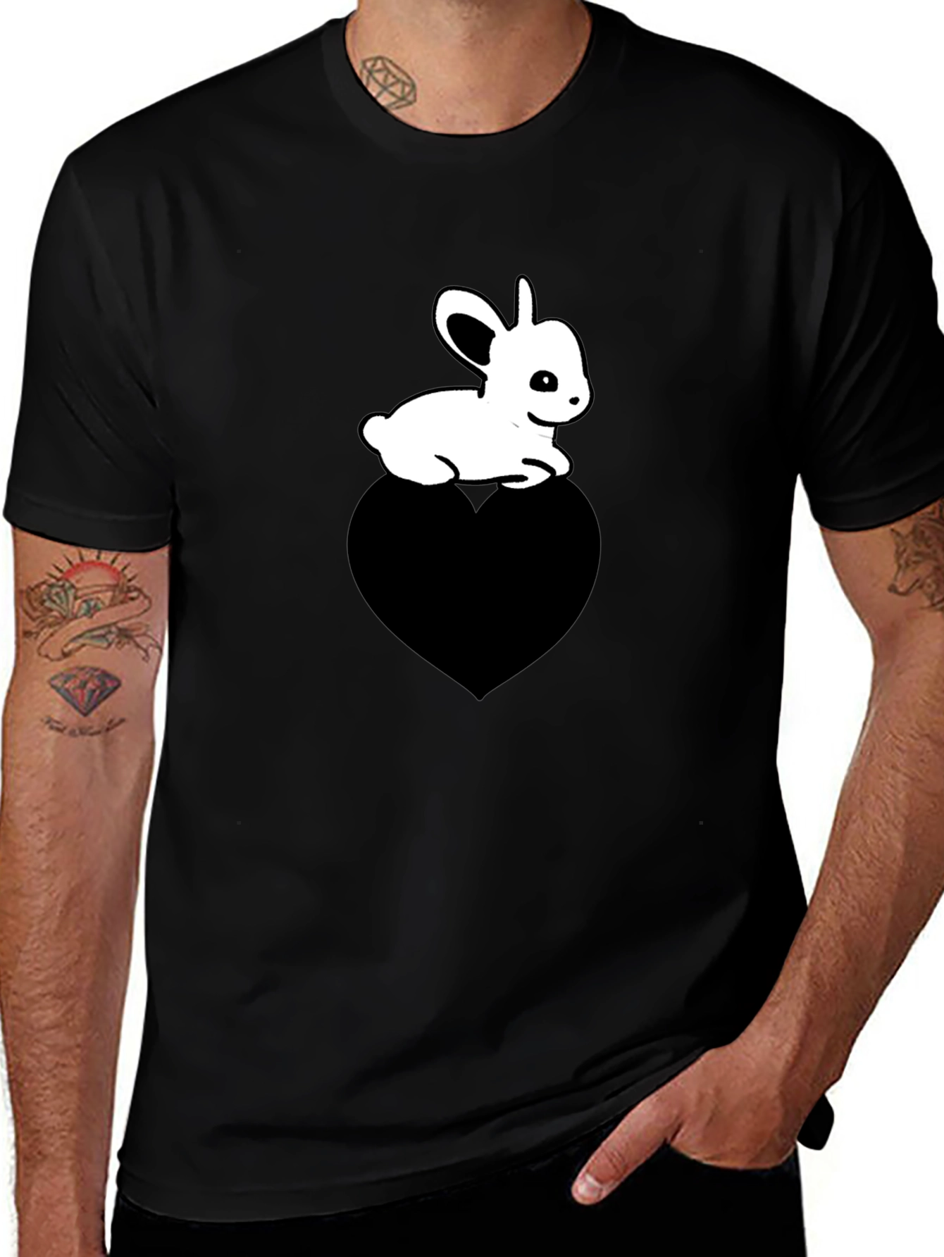 Variant 27 of Cute Bunny on Heart T-Shirt - Unisex Black Tee