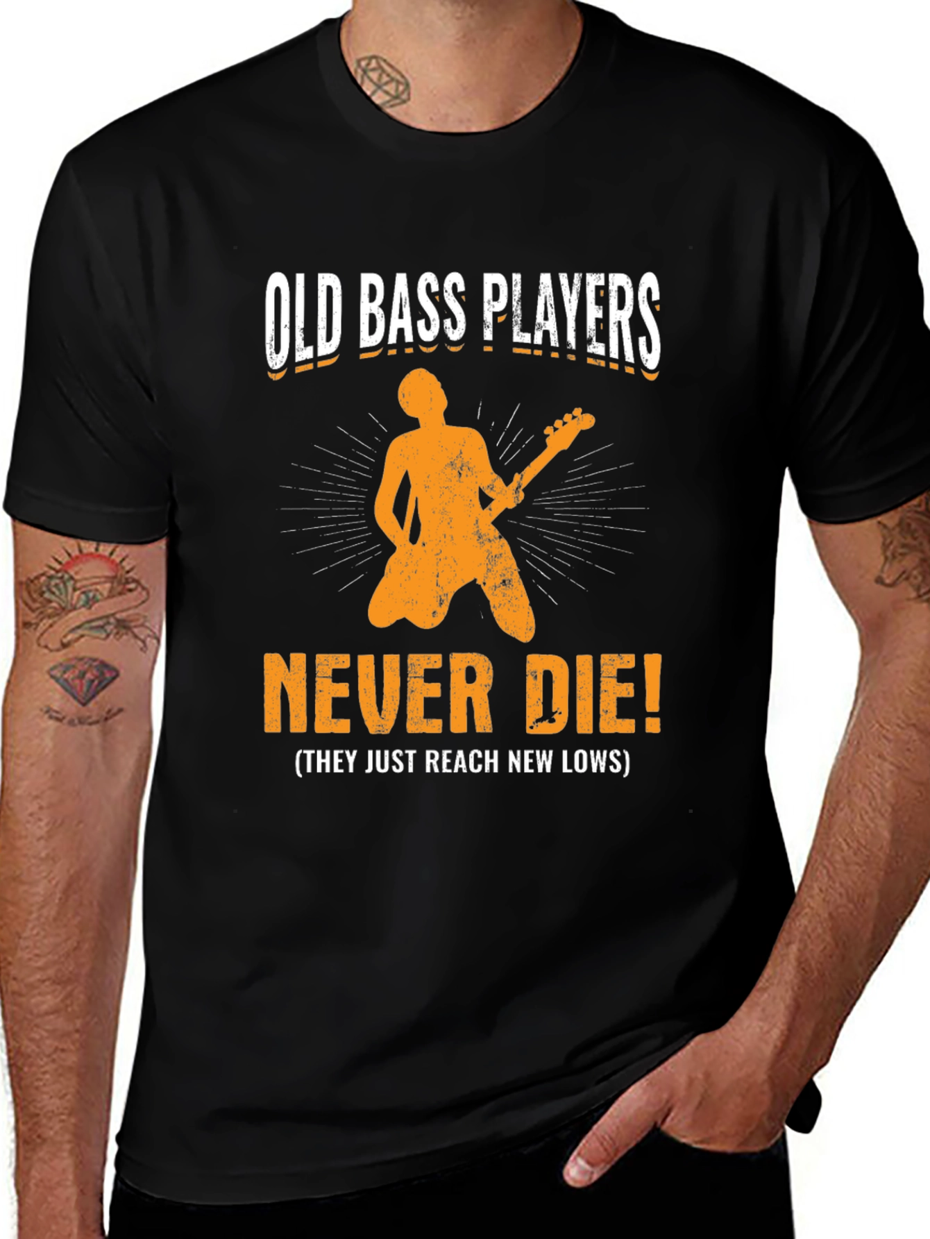 Black Old Bass Players Never Die T-Shirt main image