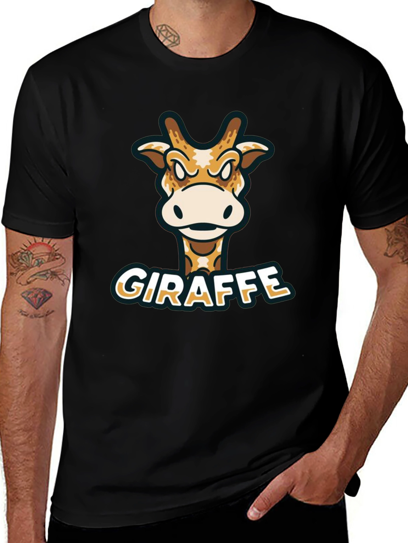 Variant 9 of Giraffe Cartoon Graphic T-Shirt - Black