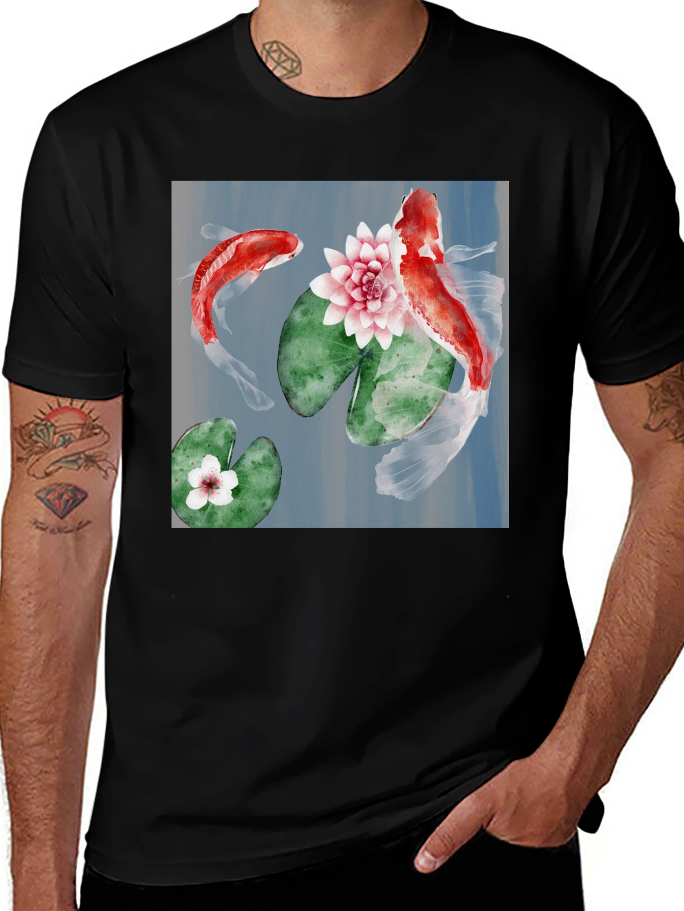Koi Fish Graphic Tee - Stylish Black T-Shirt