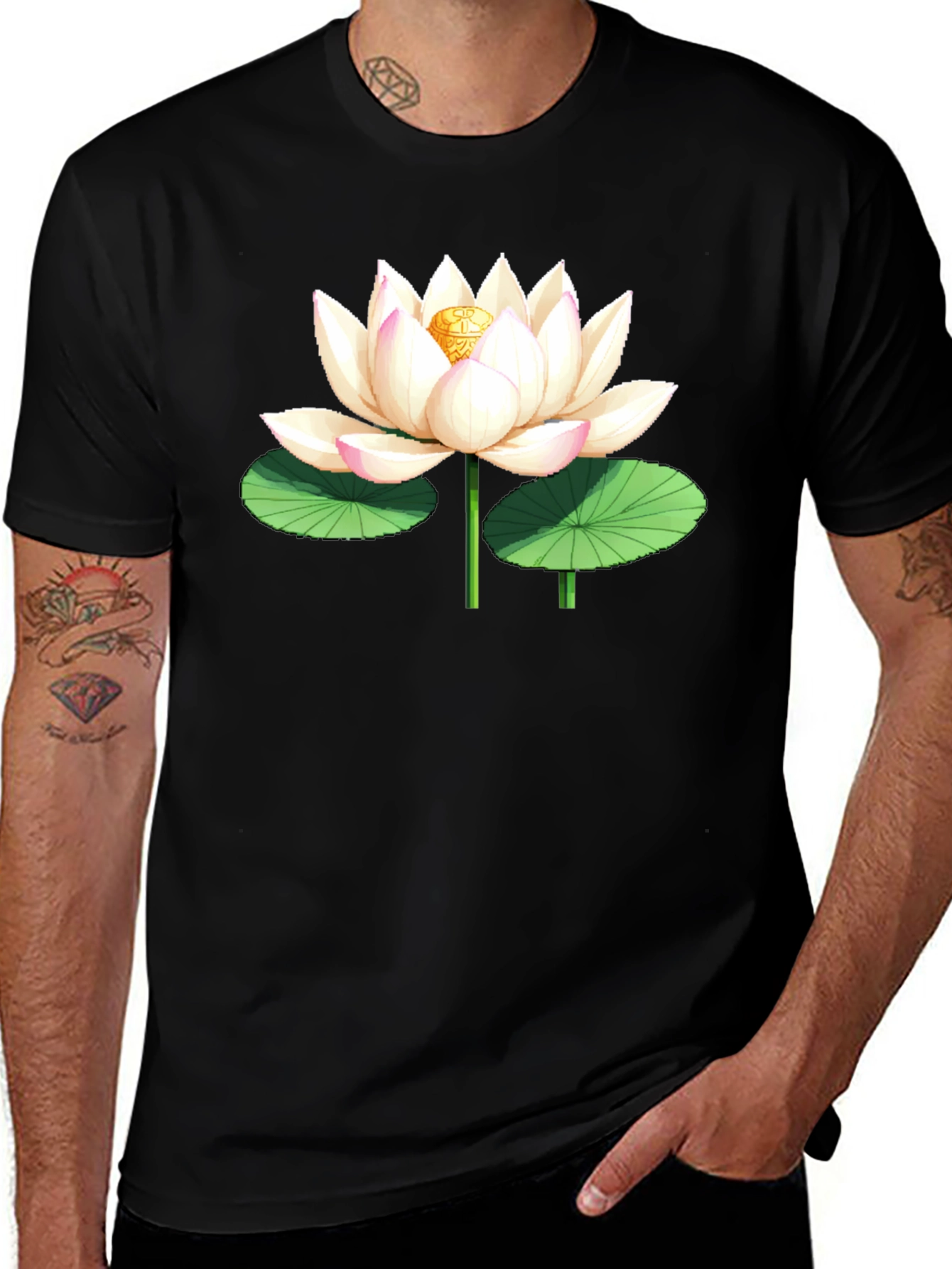 Variant 22 of Lotus Flower Graphic Black T-Shirt