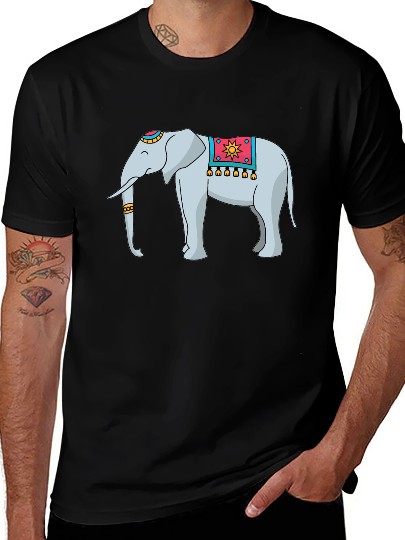 Black Elephant Graphic Tee - Black Cotton Blend main image