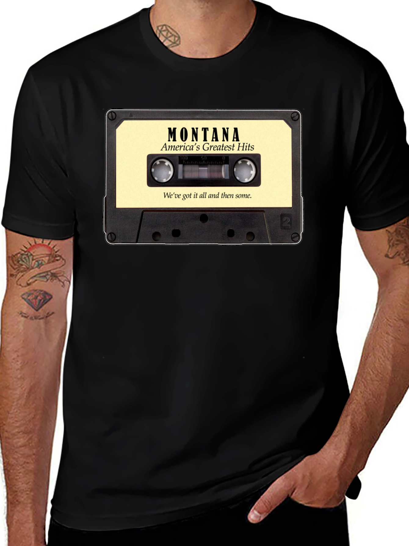 Variant 27 of Montana's Greatest Hits Cassette Tape Graphic T-Shirt