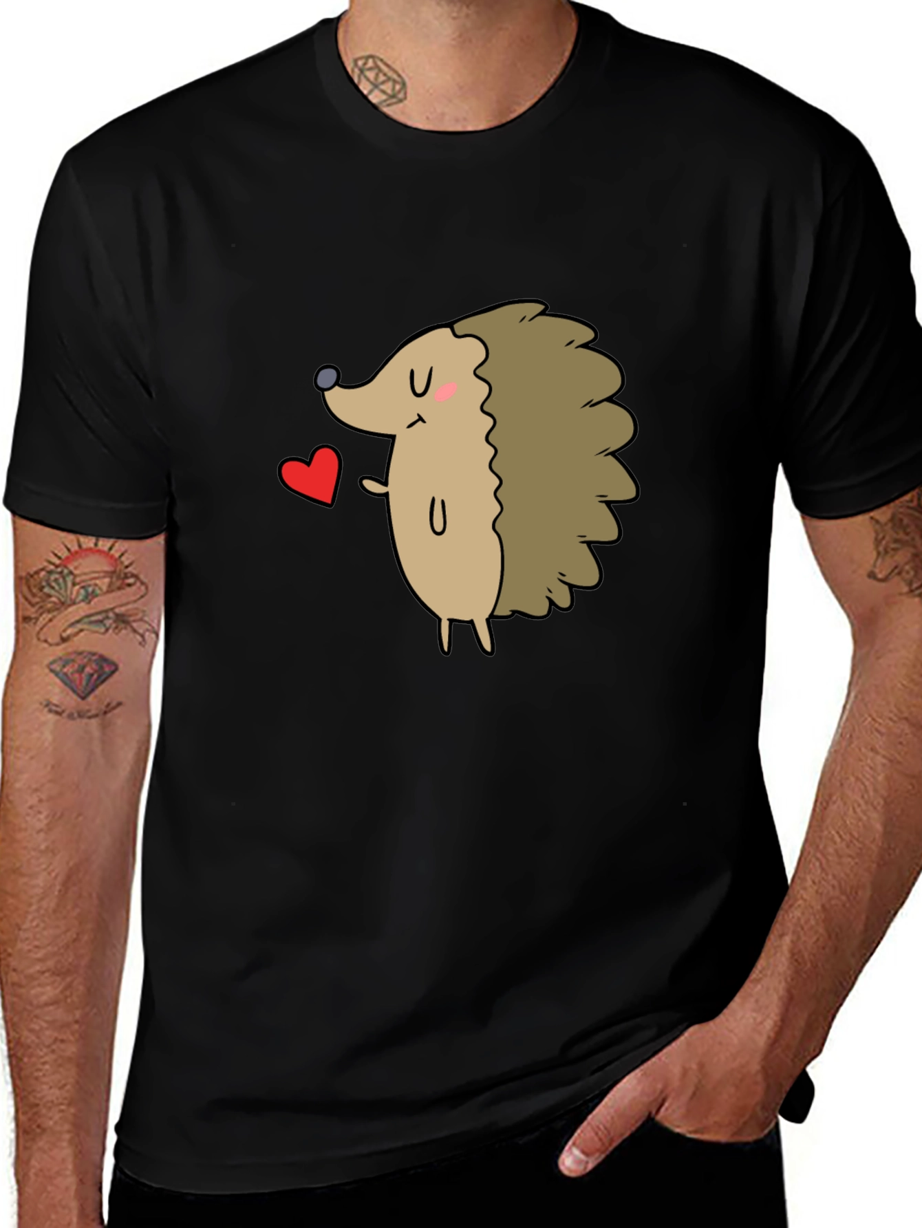 Variant 2 of Cute Hedgehog Heart Black T-Shirt