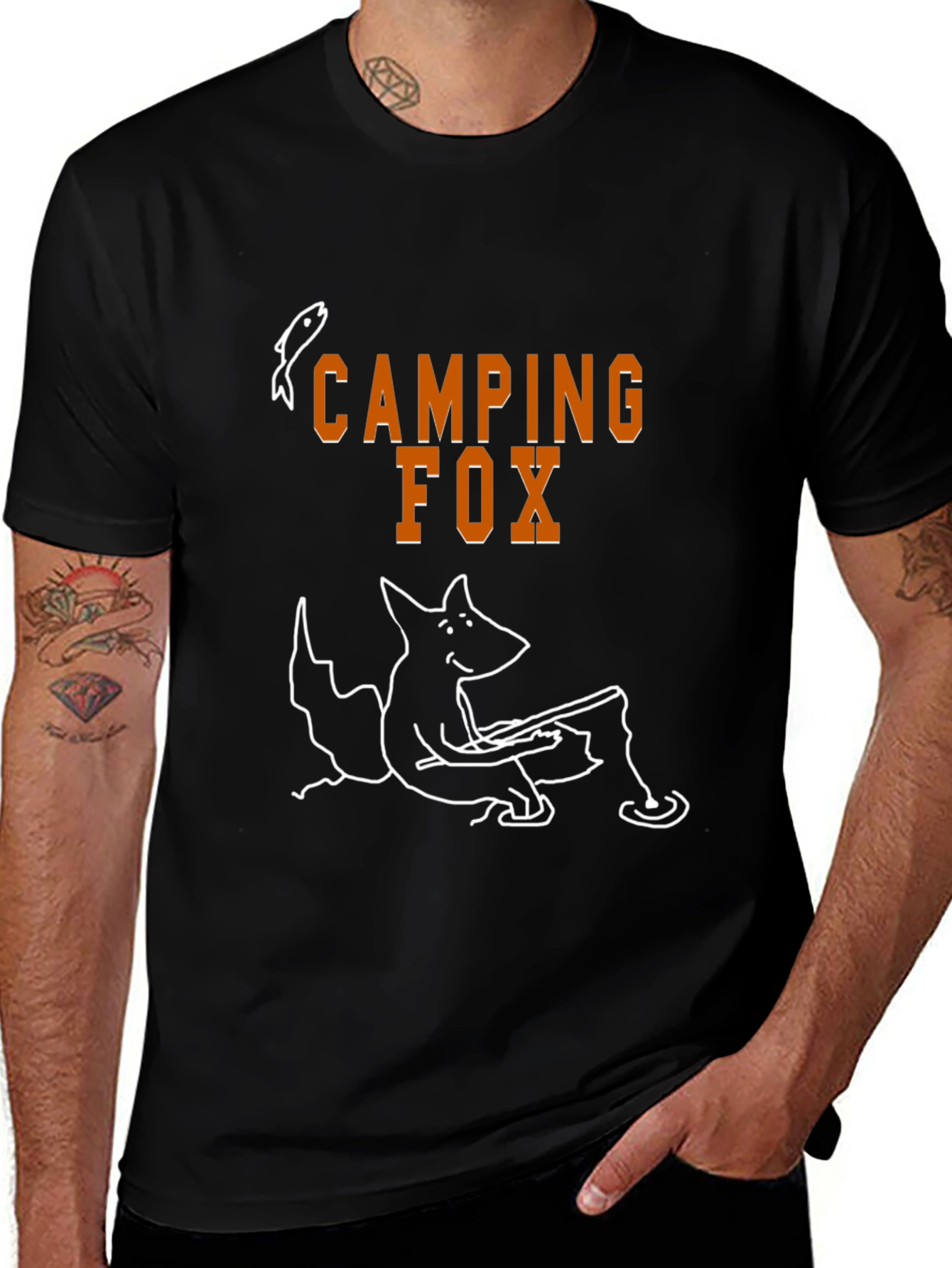 Variant 24 of Camping Fox Graphic T-Shirt - Unisex Black Tee