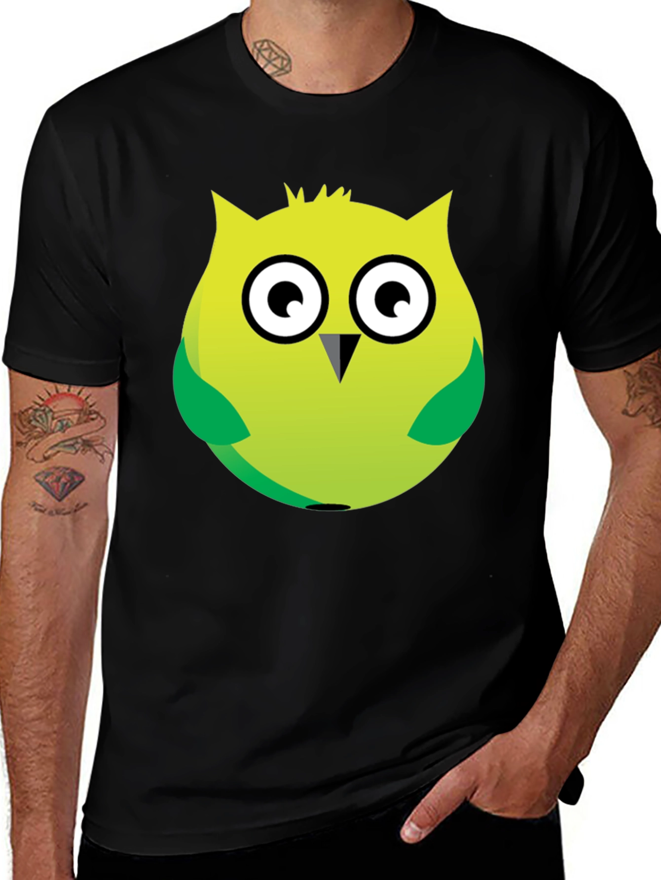 Variant 23 of Cartoon Owl Graphic Tee - Soft Black Cotton Blend