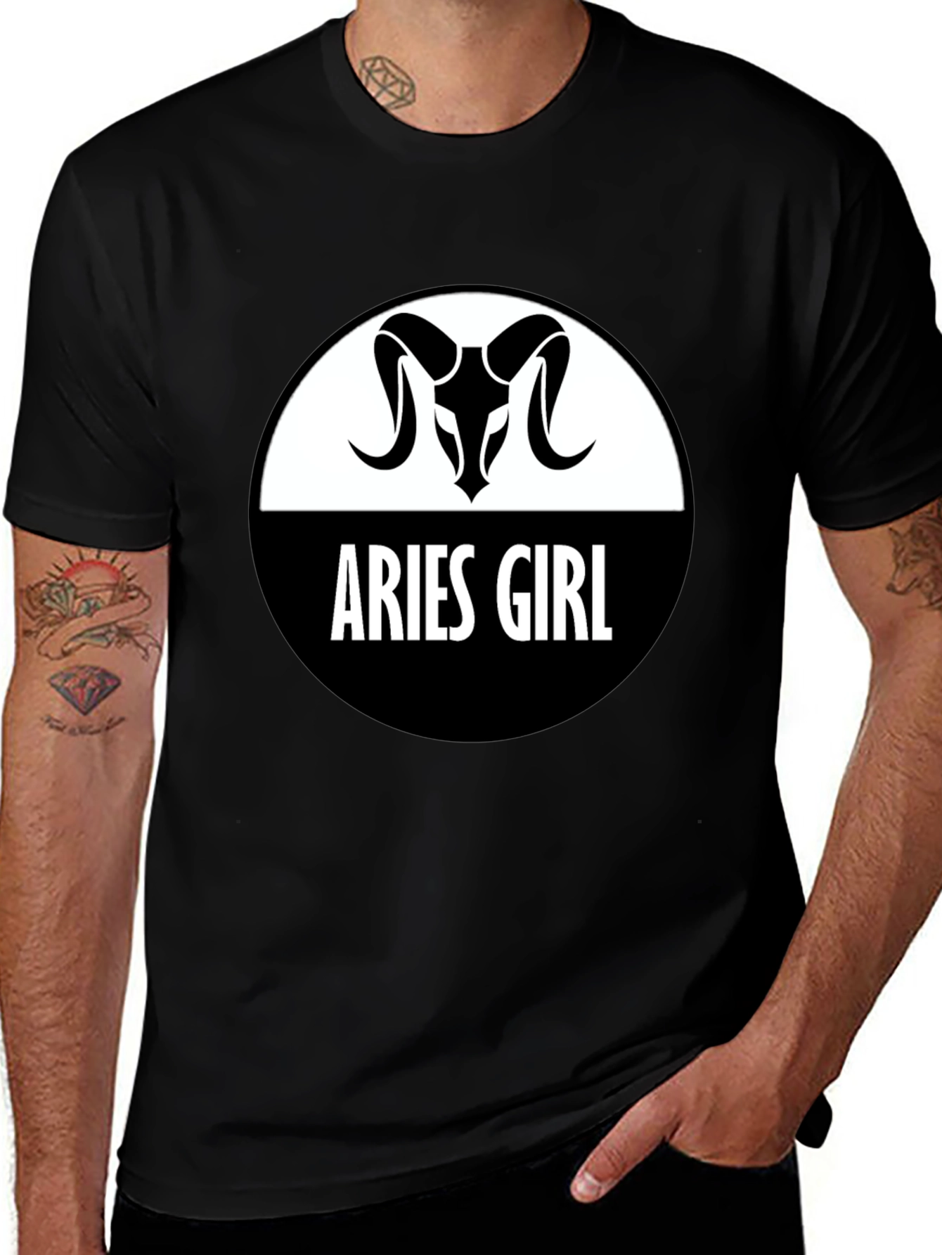 Variant 15 of Aries Girl Zodiac T-Shirt - Black Cotton Tee
