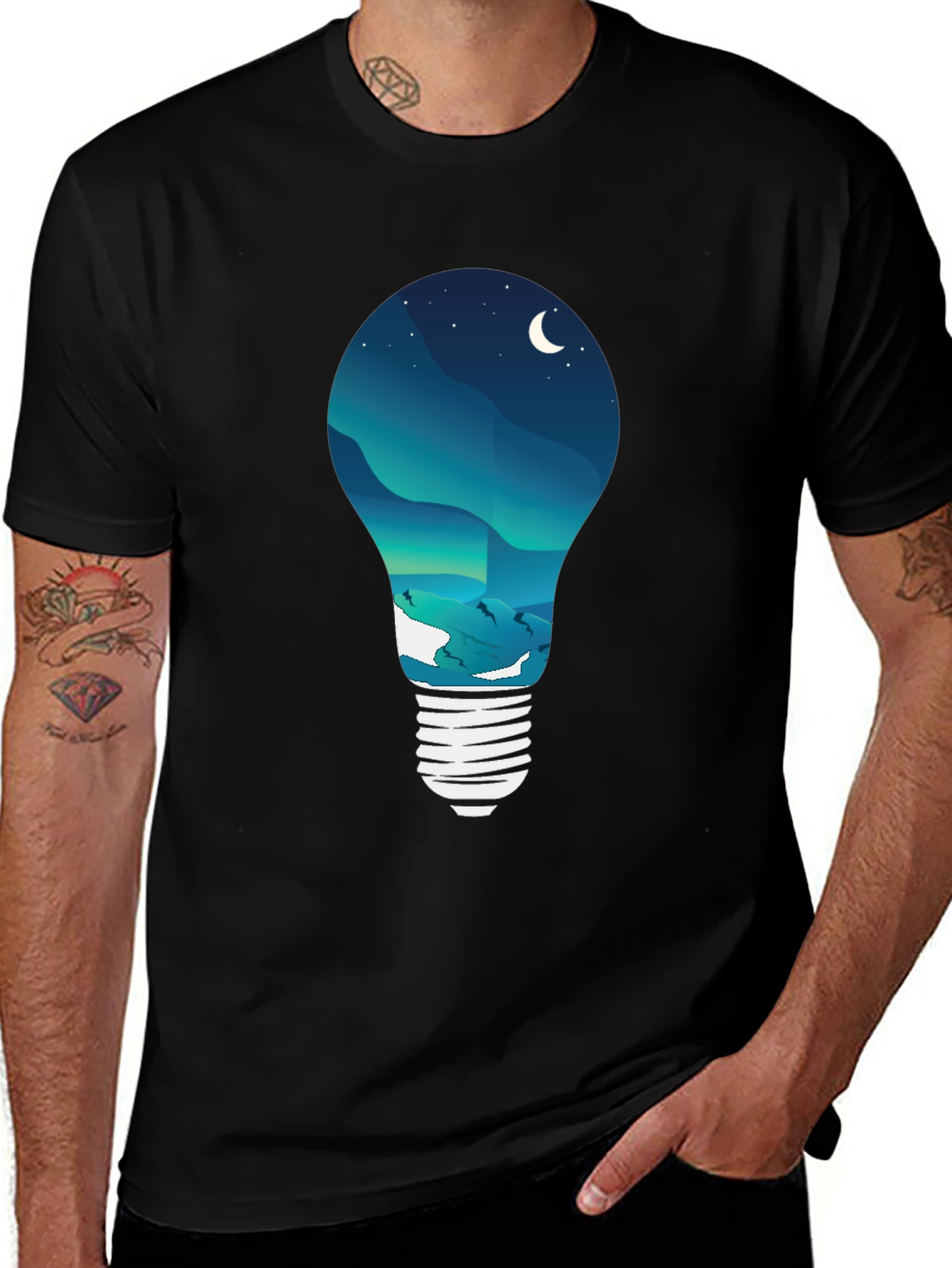 Variant 29 of Night Sky Lightbulb Tee - Unique Graphic Print Shirt