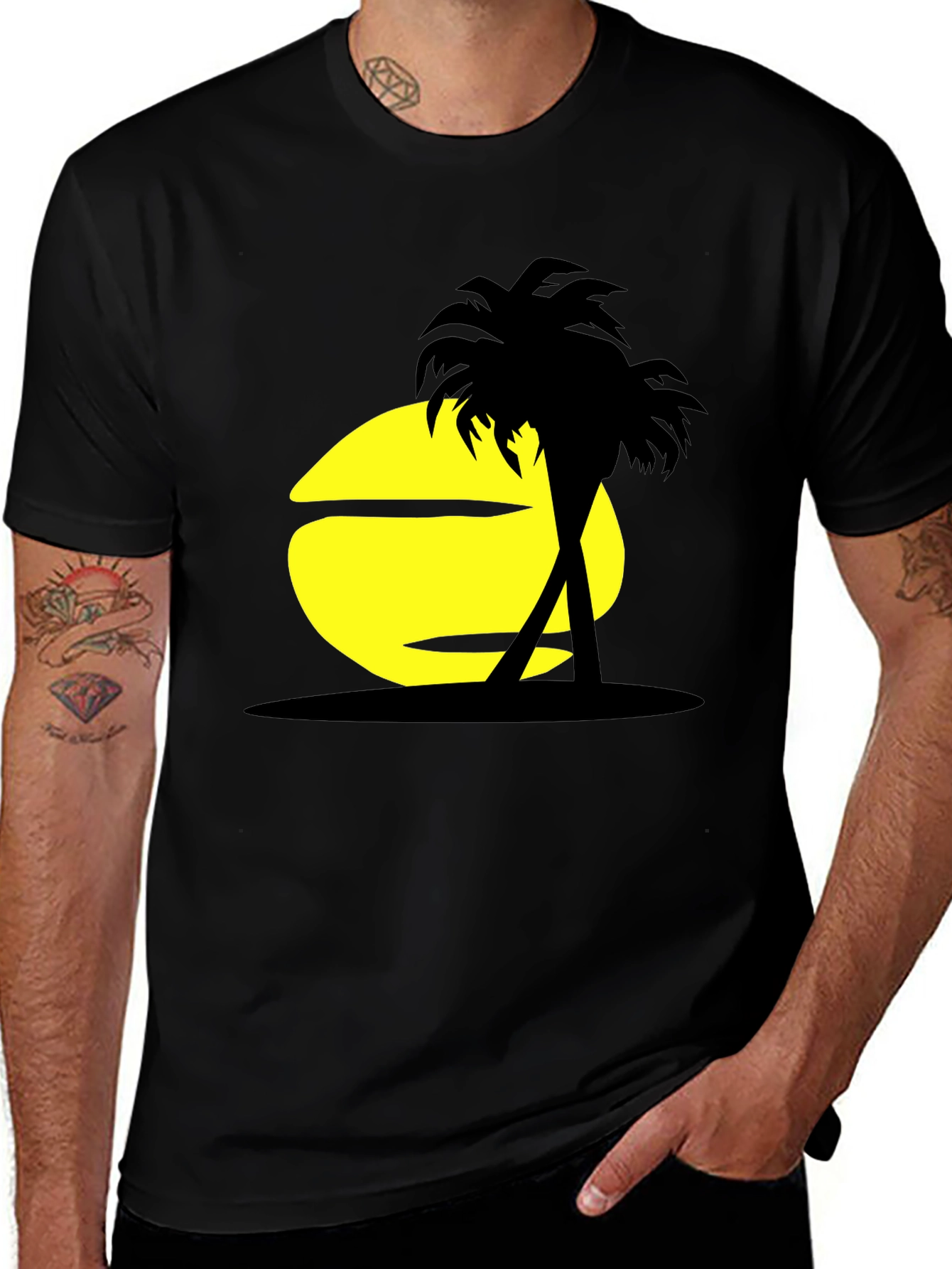 Variant 17 of Sunset Palm Tree Graphic Tee - Black