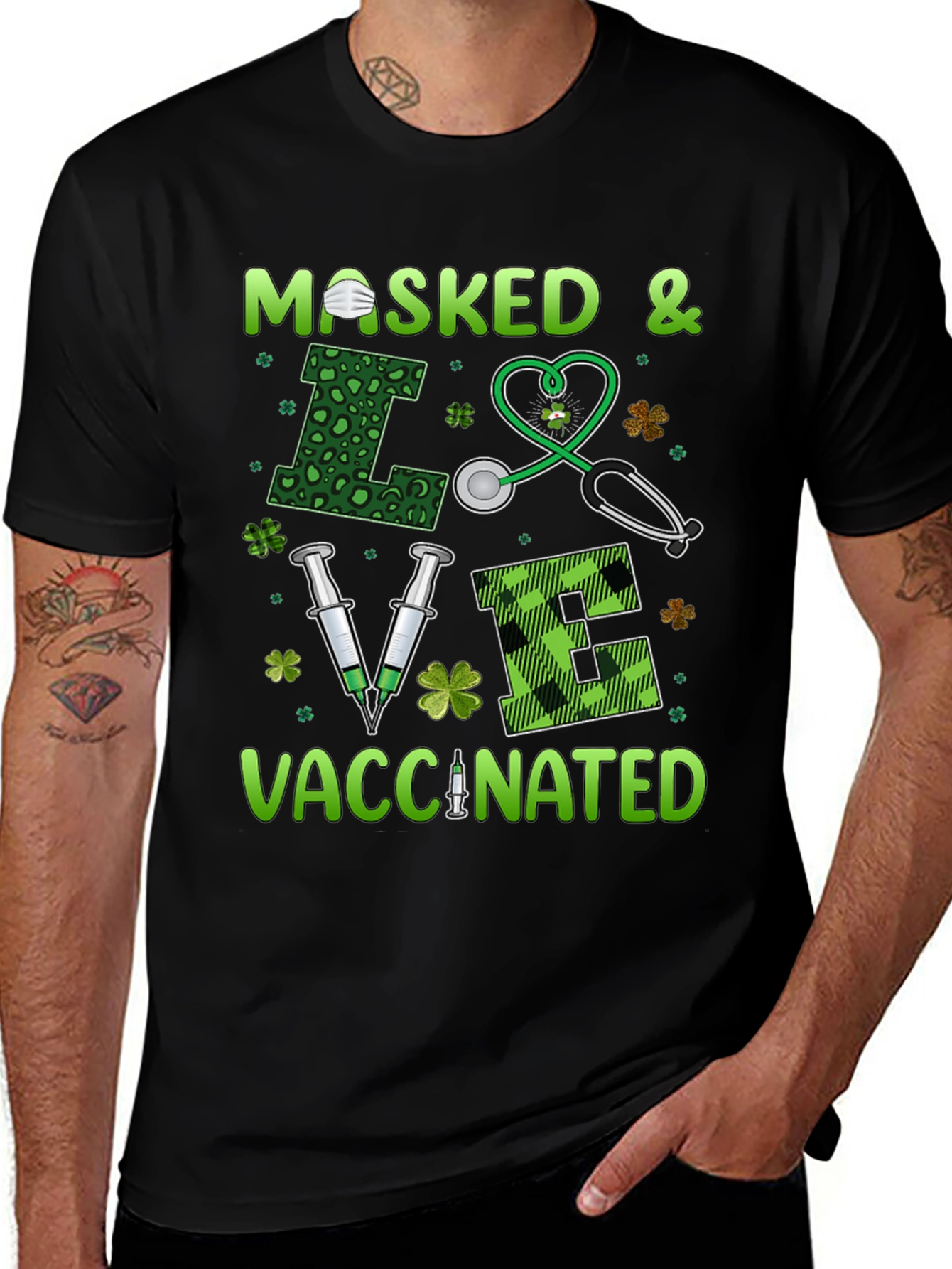 Masked & Vaccinated St. Patrick's Day T-Shirt