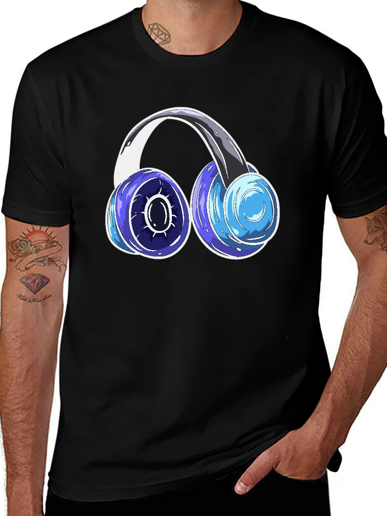 Black Cool Headphones Graphic Tee - Black Cotton Blend main image