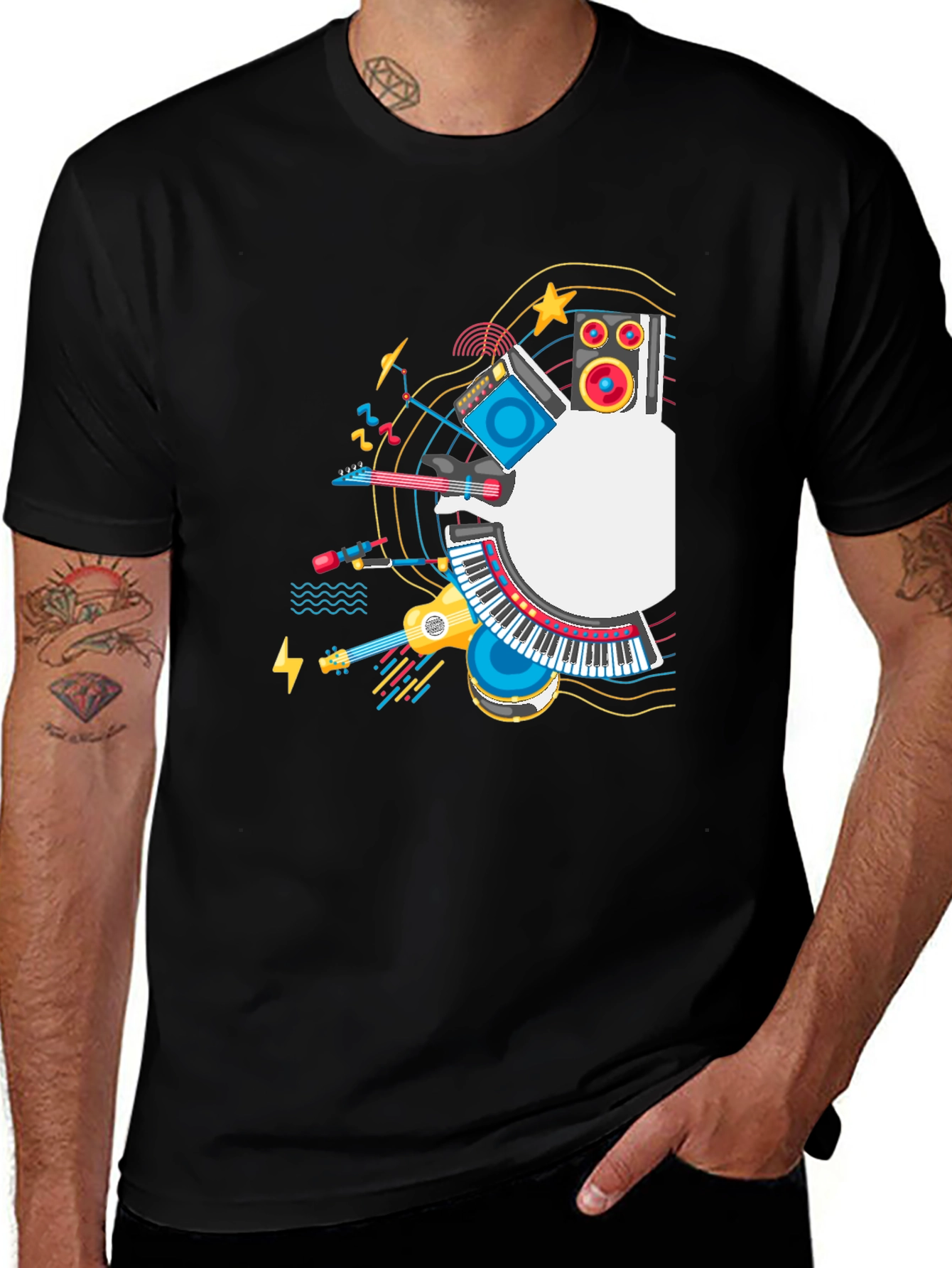 Black Musical Instruments Graphic Black T-Shirt main image