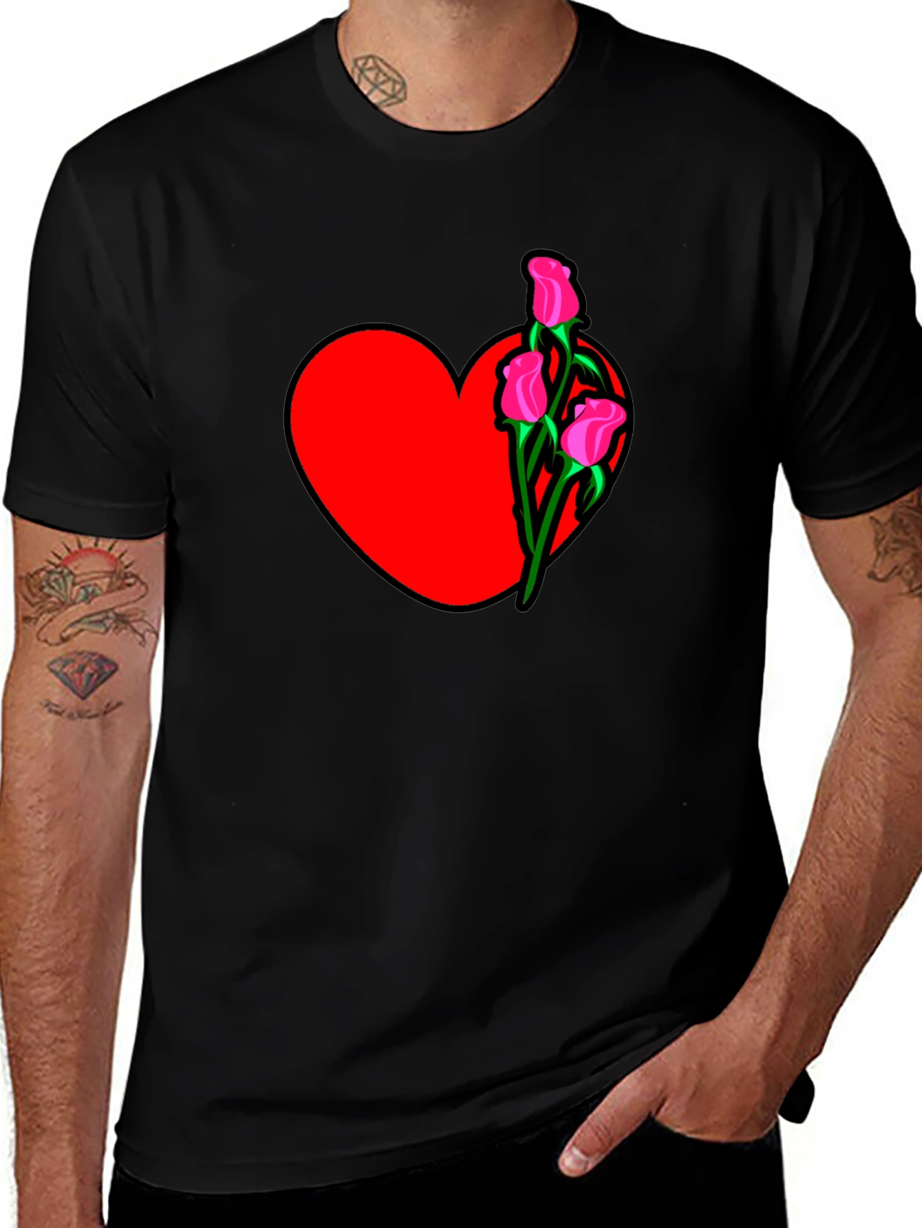 Variant 22 of Heart and Roses Black T-Shirt
