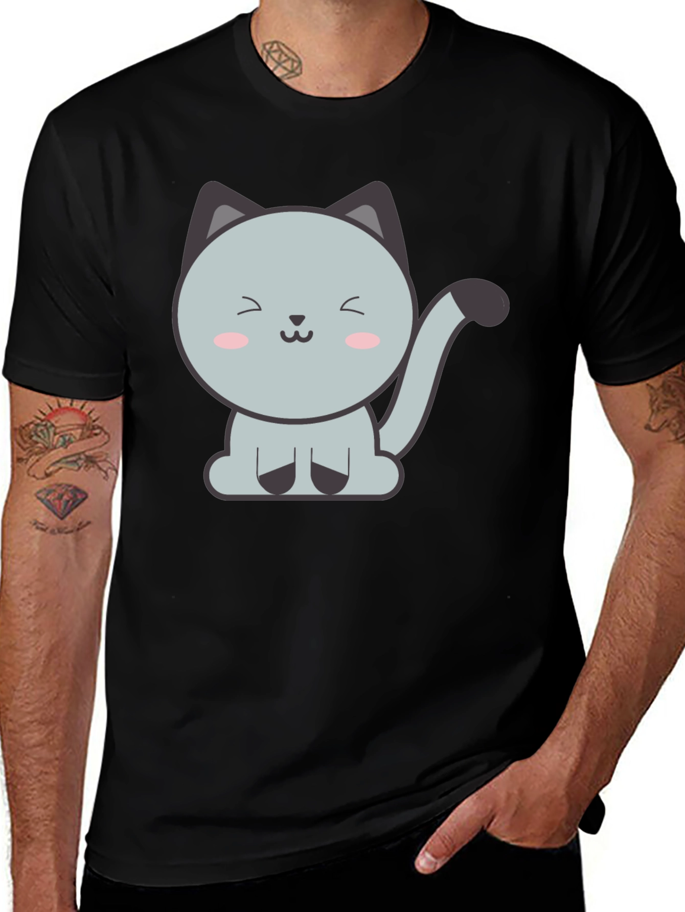 Variant 21 of Cute Cat Graphic Tee - Black T-Shirt