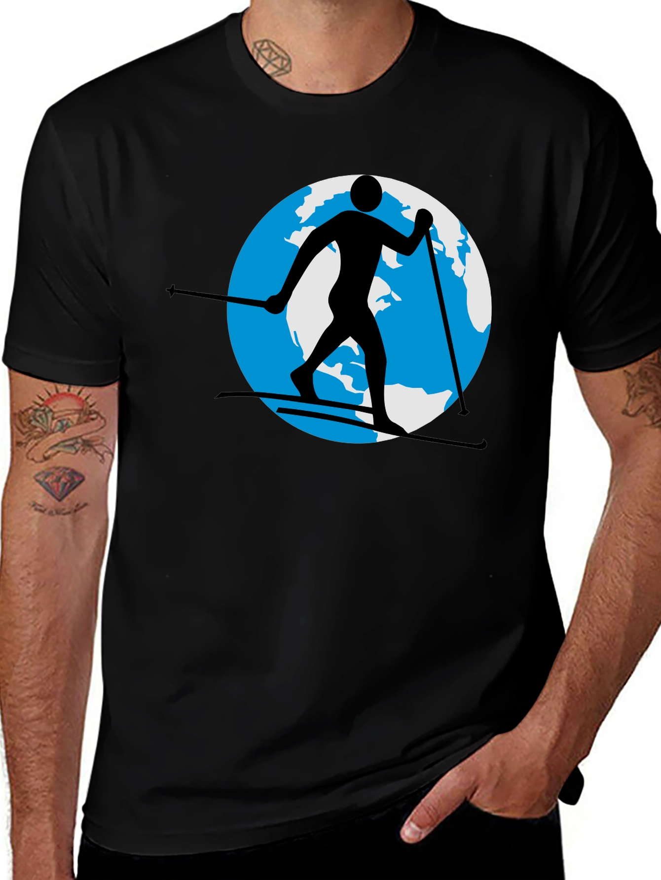 Variant 22 of Skiing Around the World Black Graphic Tee