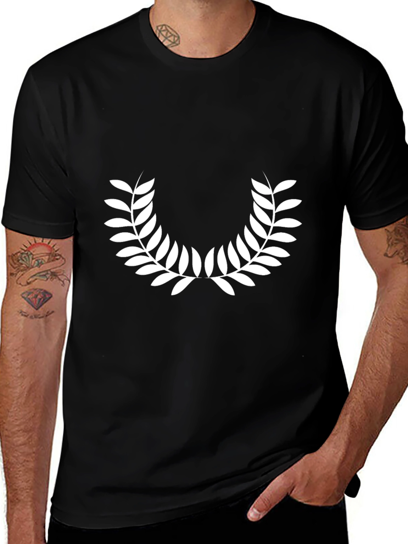 Variant 20 of Black T-Shirt with Leaf Wreath Graphic
