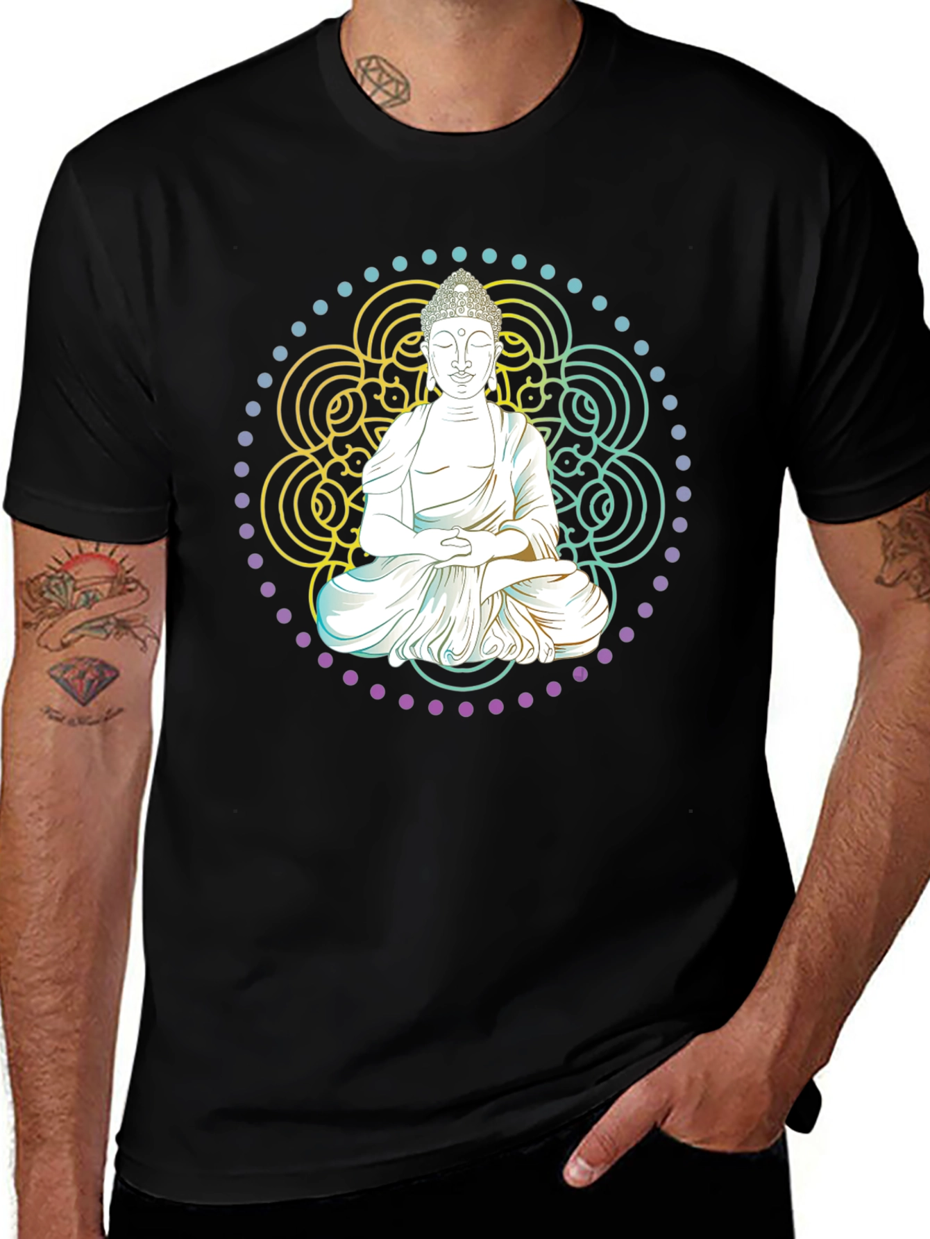 Buddha Mandala Graphic Tee - Black Cotton T-Shirt