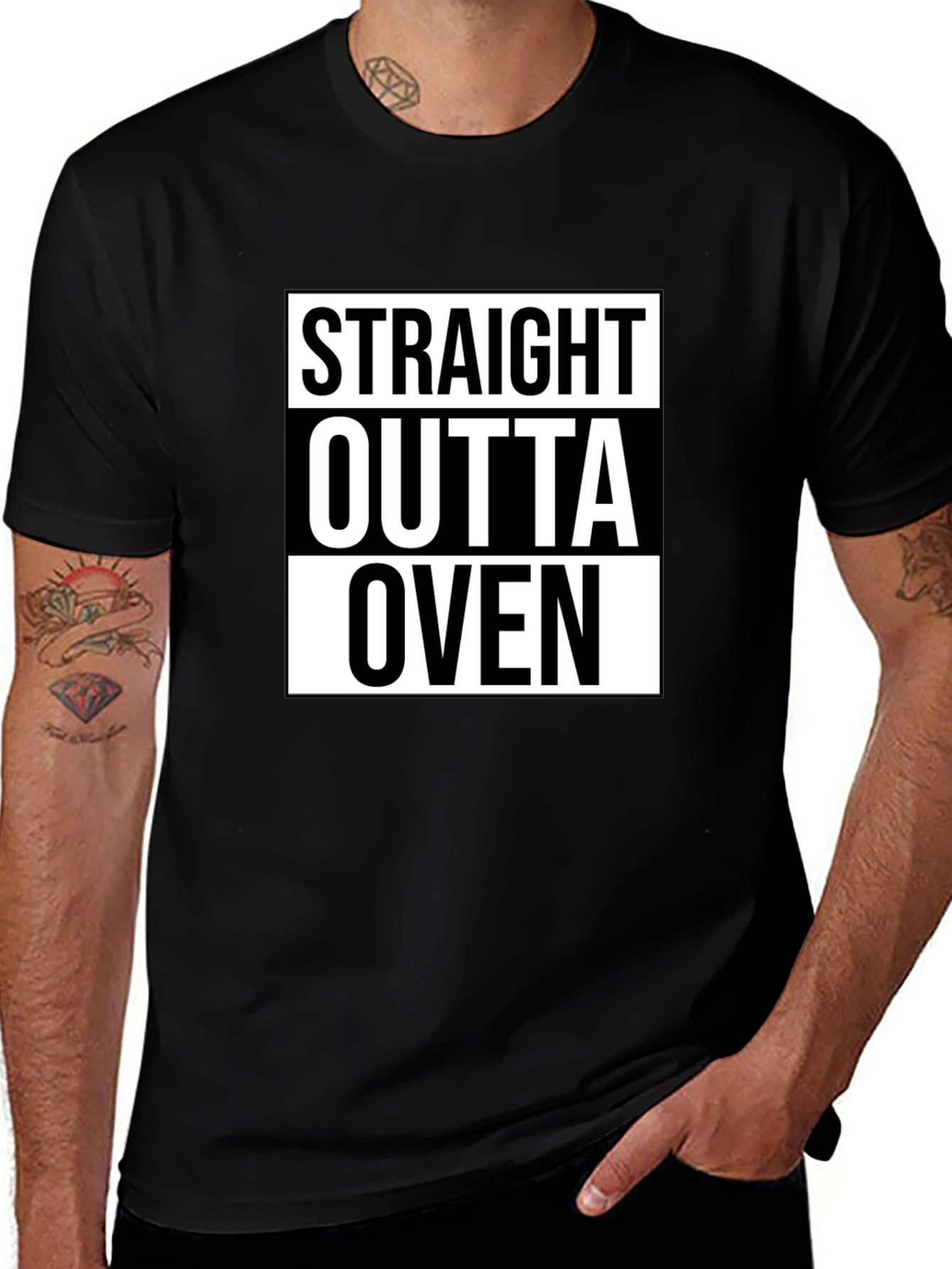 Variant 21 of Straight Outta Oven Black Graphic Tee Shirt