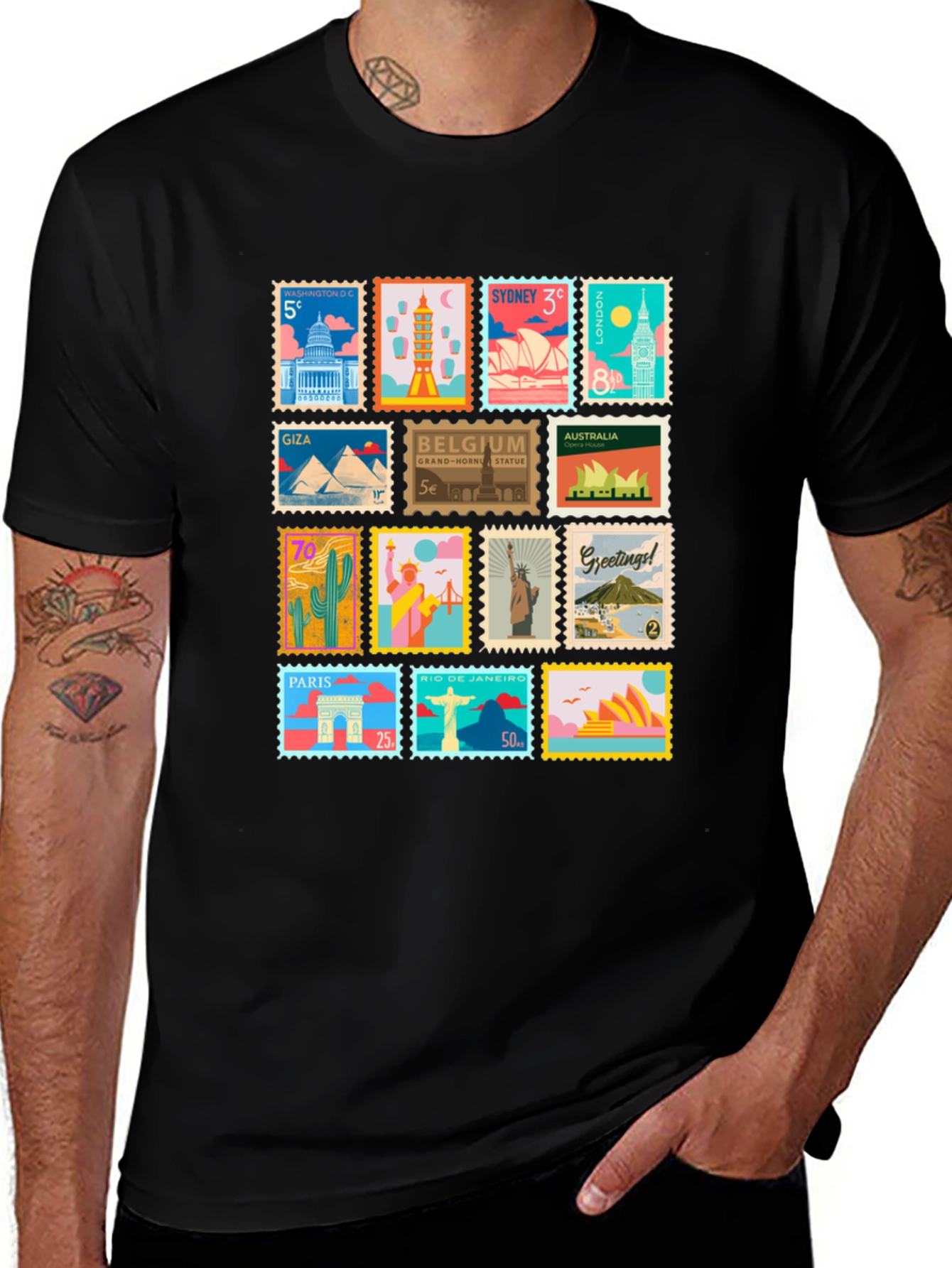 Variant 19 of World Travel Stamps T-Shirt | Landmark Souvenir Tee