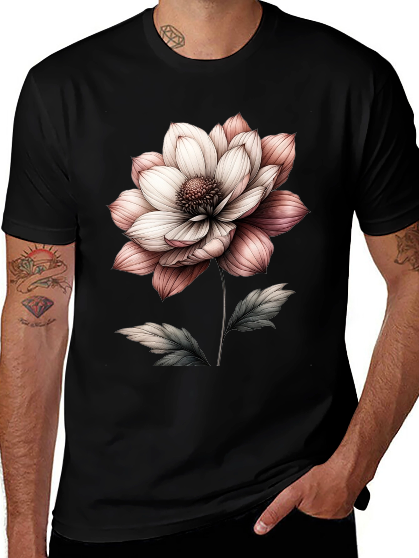 Variant 25 of Floral Print Black T-Shirt