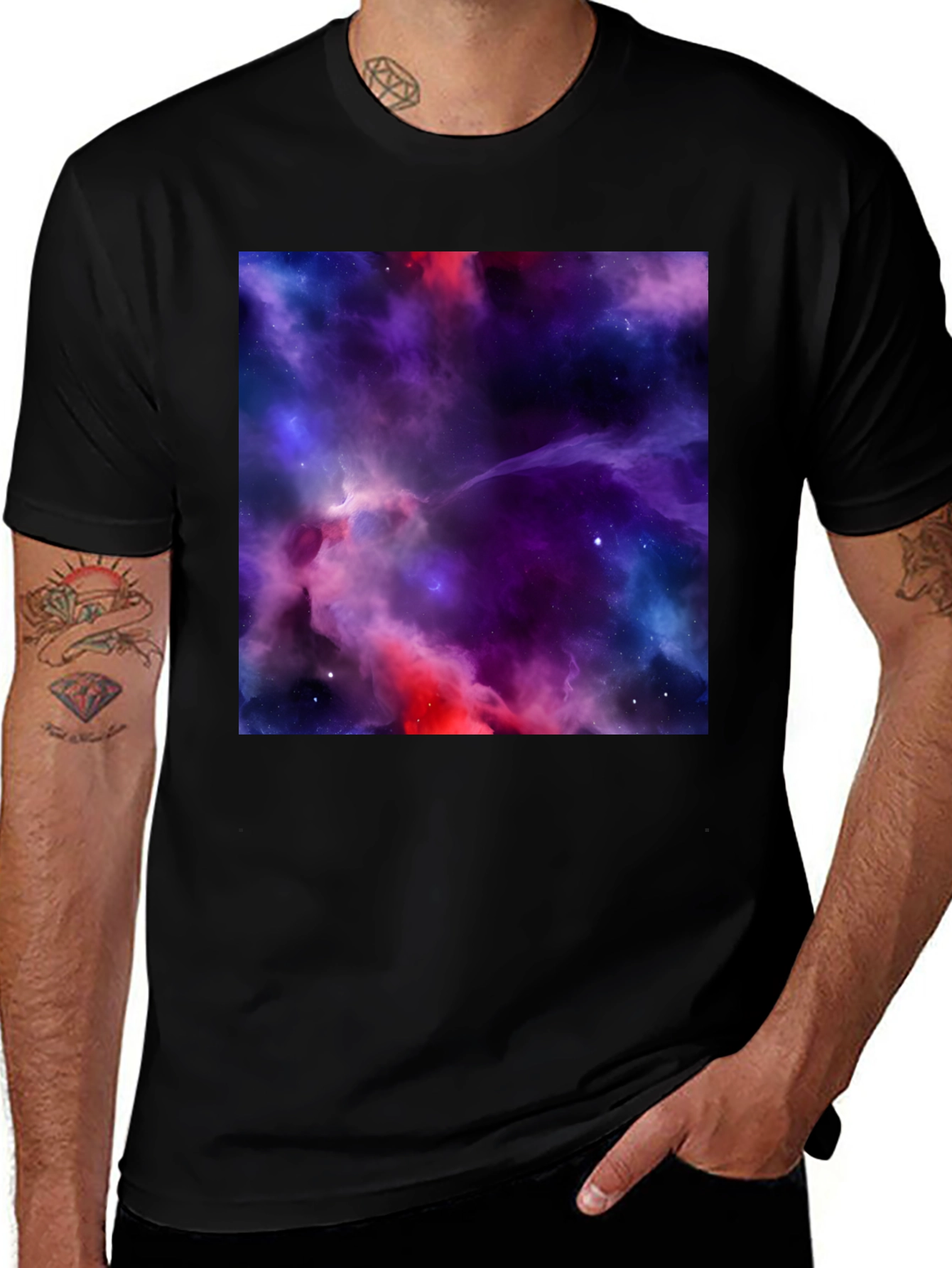 Nebula Galaxy Graphic Print Black T-Shirt