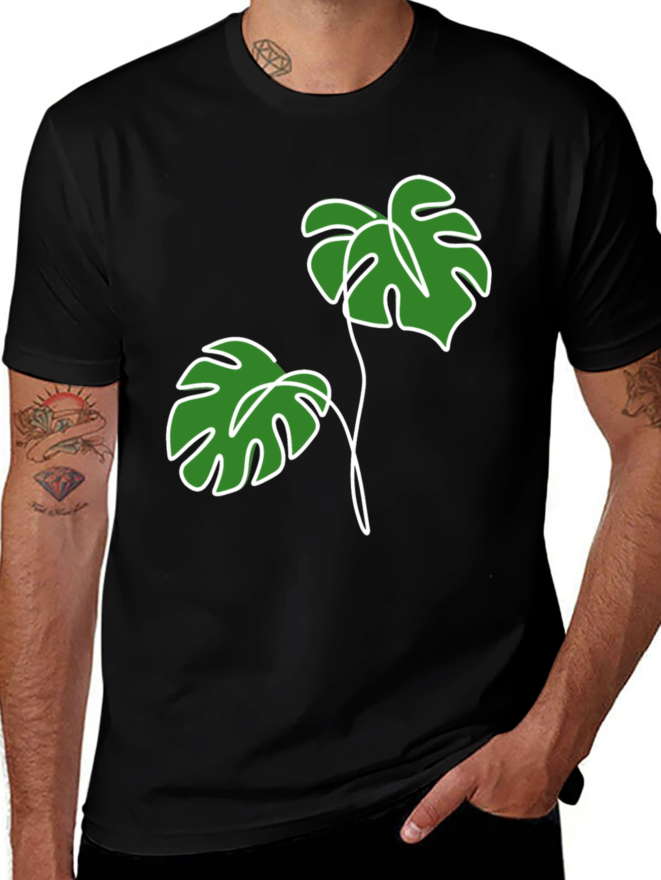 Modern Monstera Leaf Graphic Tee - Black