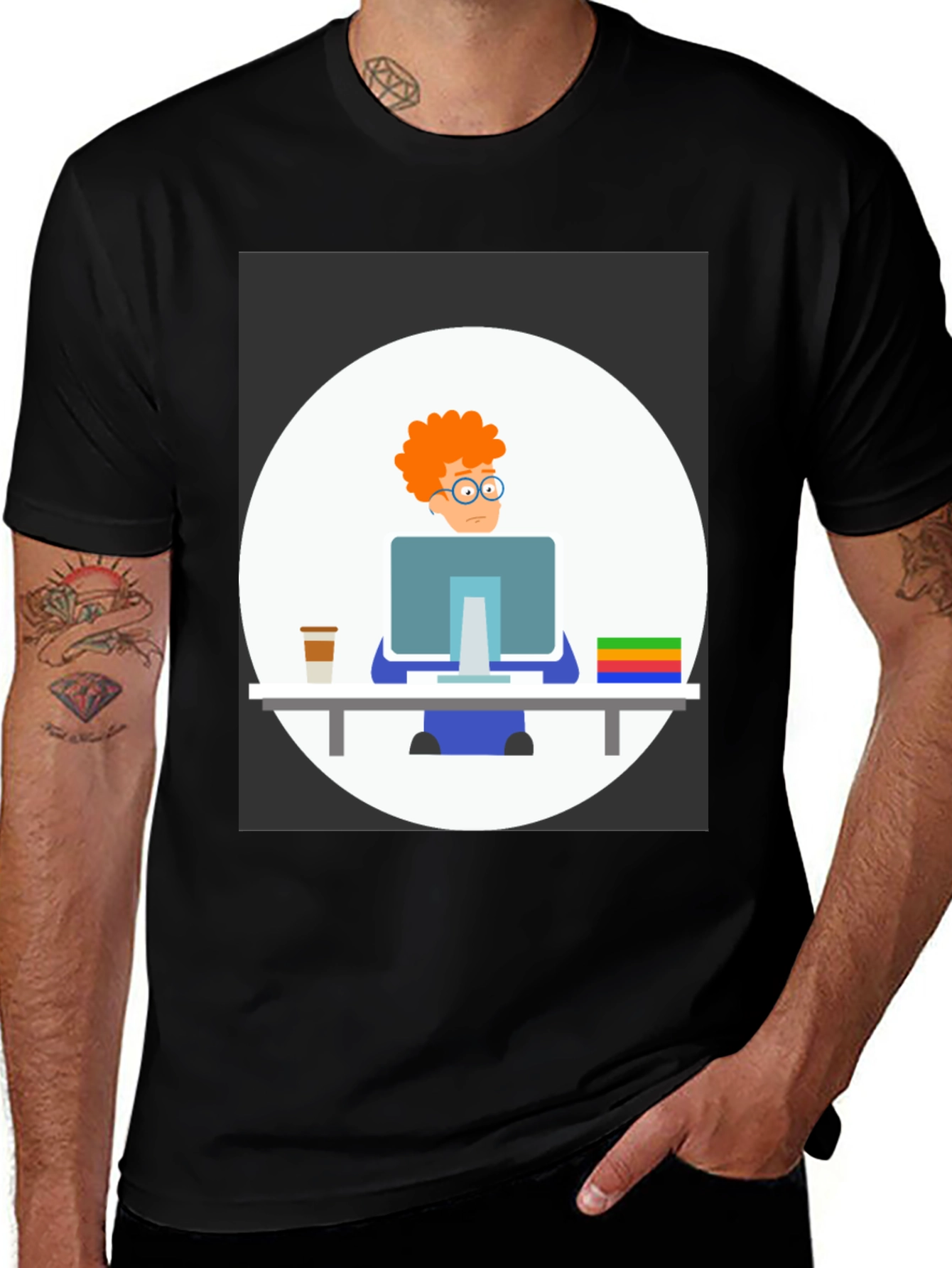 Variant 17 of Cartoon Programmer Graphic T-Shirt - Unisex Crew Neck