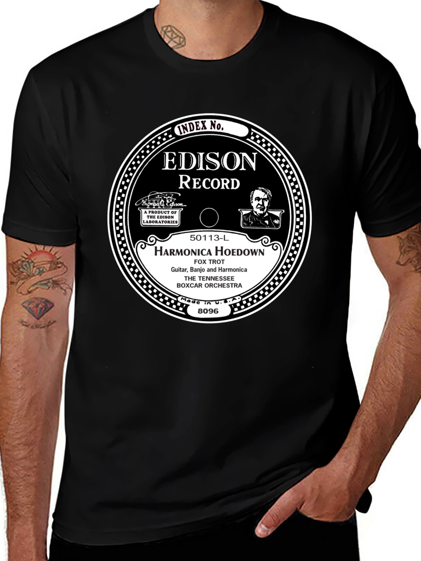 Variant 28 of Edison Record T-Shirt - Harmonica Hoedown Vintage Style