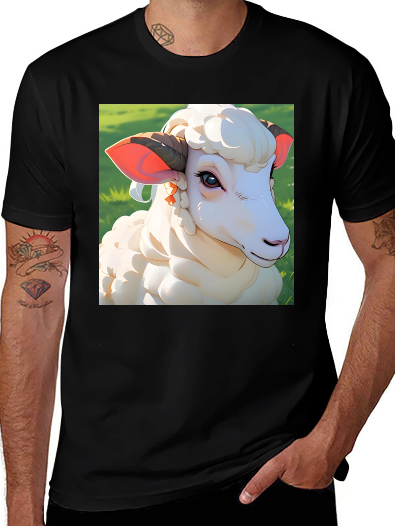 Variant 7 of Artistic Sheep Graphic Tee - Stylish Animal Design