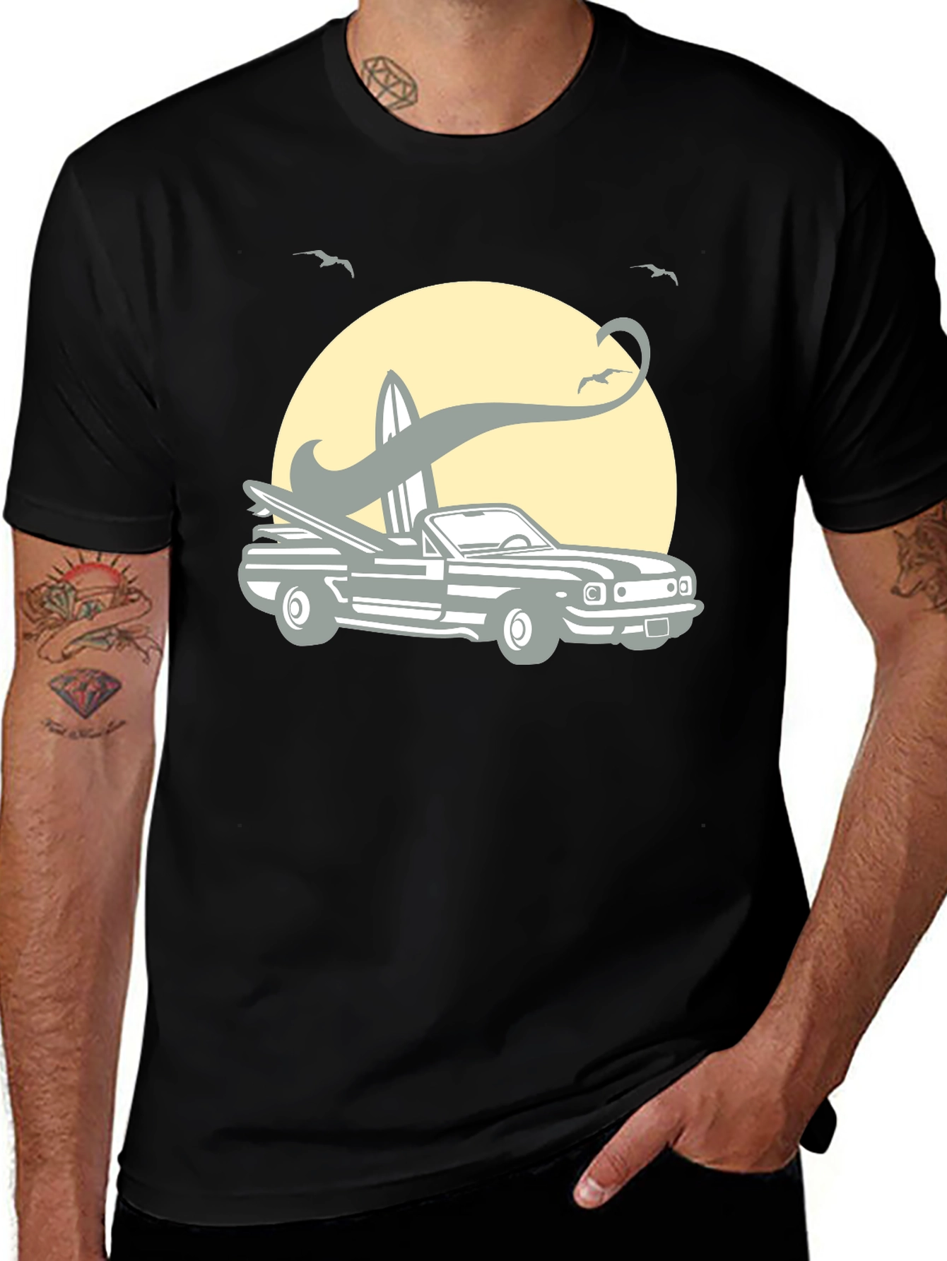 Variant 7 of Surf's Up Tee - Vintage Car & Surfboard Design