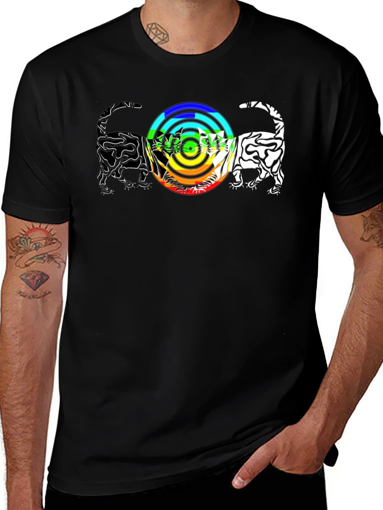 Variant 8 of Rainbow Cats T-Shirt - Graphic Print Black Tee
