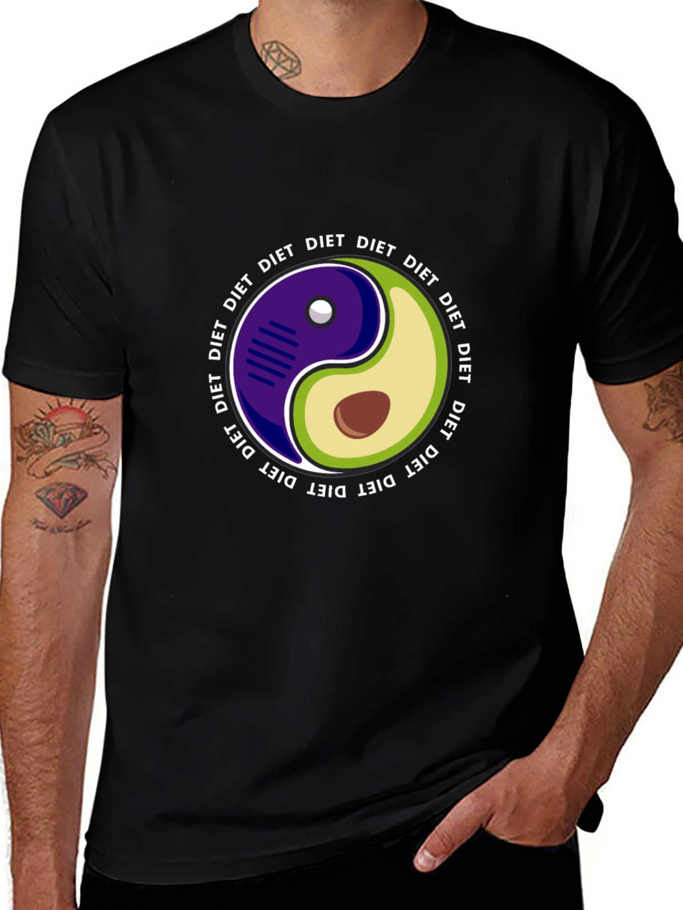 Variant 20 of Yin Yang Diet T-Shirt - Avocado and Purple