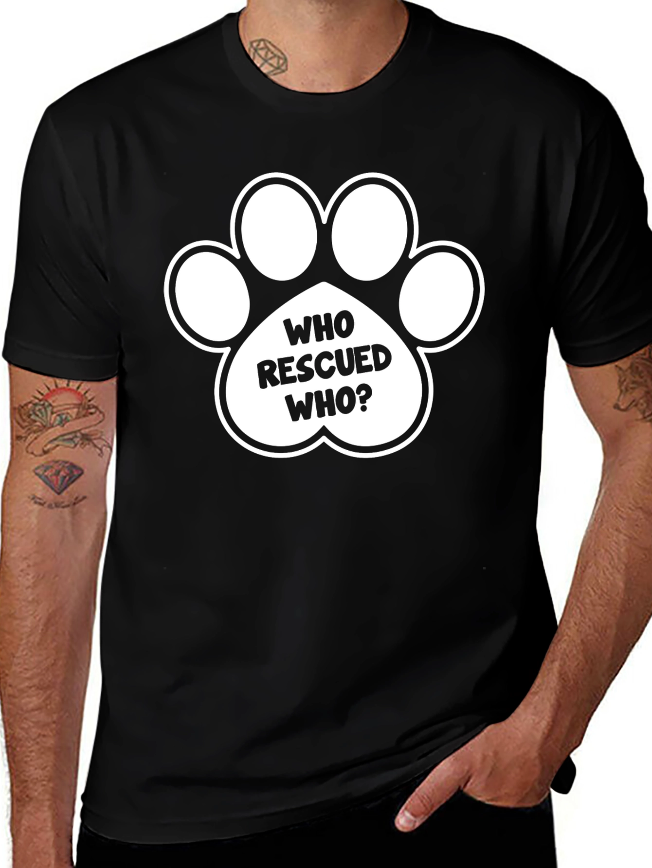 Variant 26 of Who Rescued Who? Dog Paw Print T-Shirt