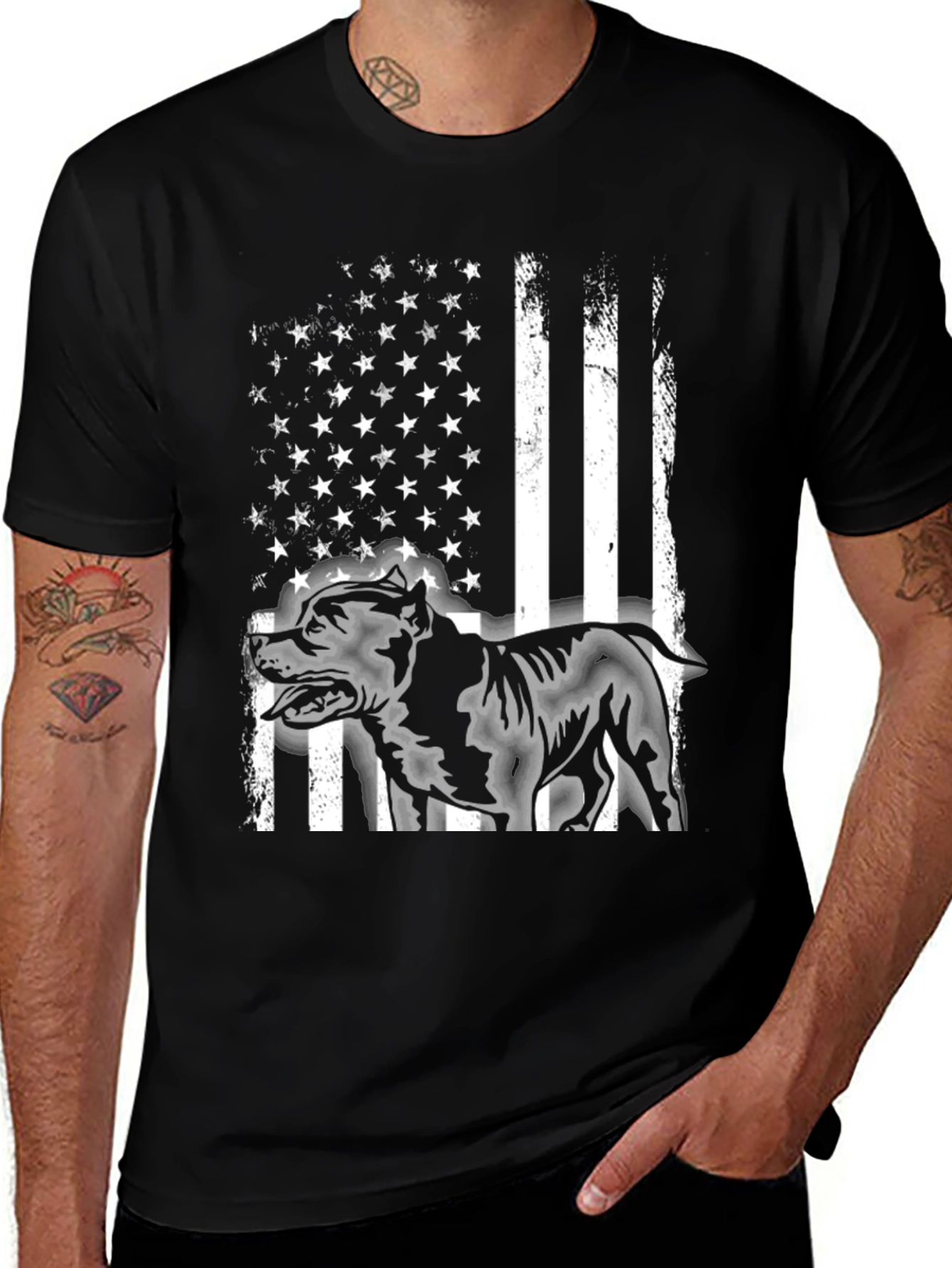Pitbull American Flag Graphic T-Shirt