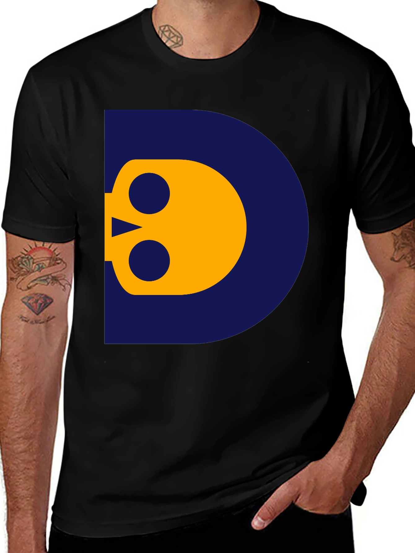 Variant 18 of Geometric Skull Graphic Tee - Dark Navy & Gold