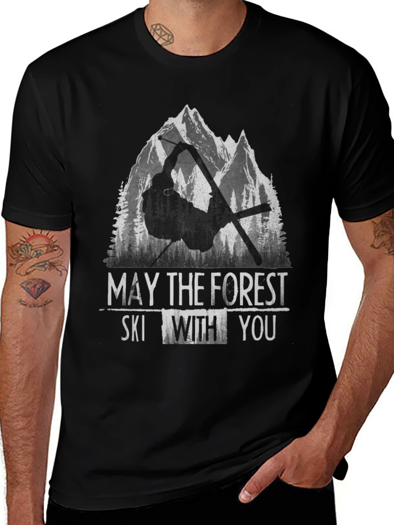 Variant 7 of May the Forest Ski With You Black Graphic Tee