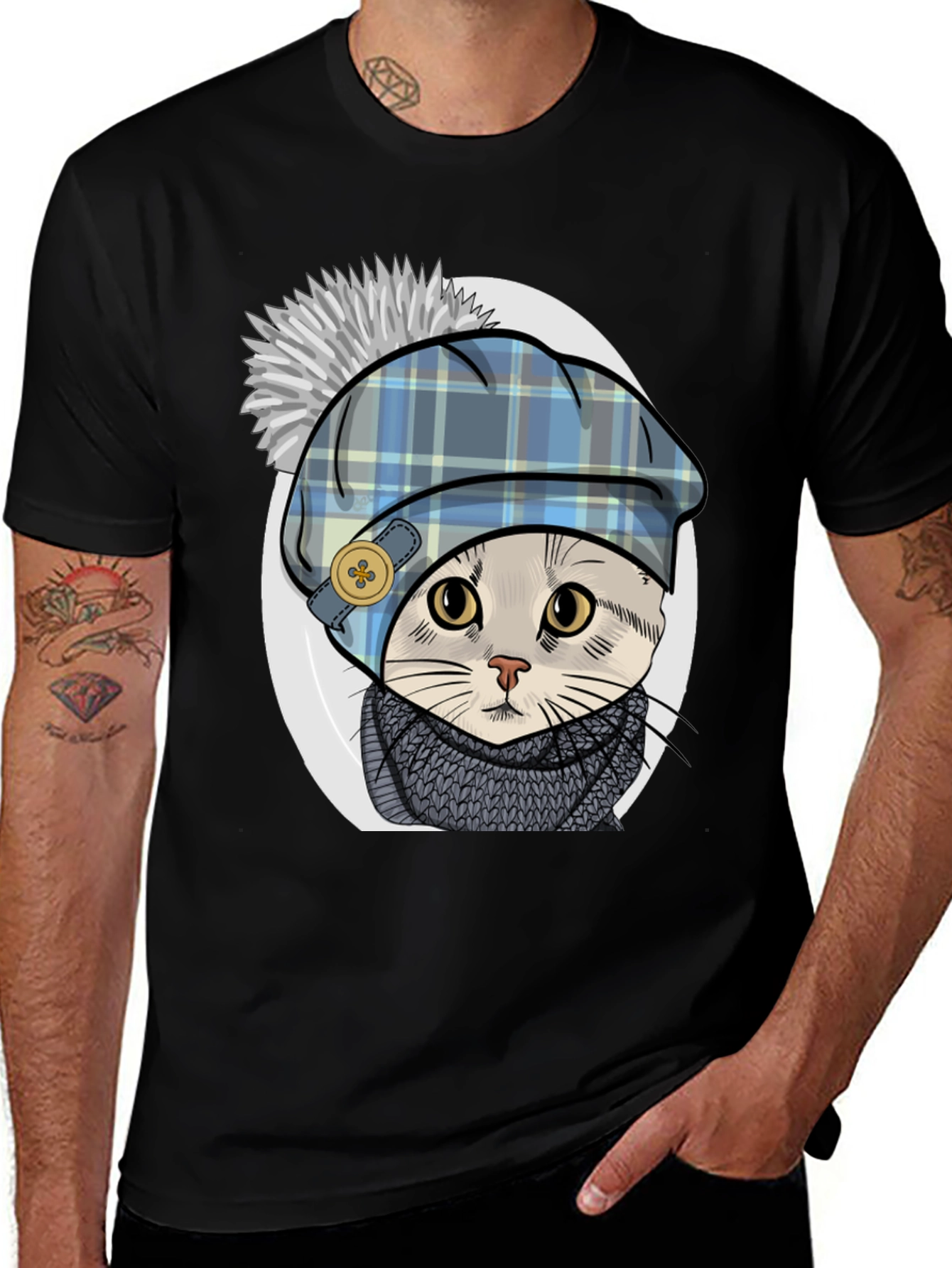 Variant 12 of Cat in Tartan Hat T-Shirt - Whimsical Comfort