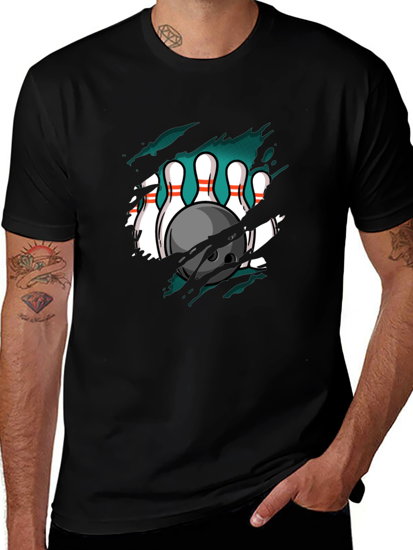 Variant 22 of Bowling Strike Graphic Tee - Black Cotton T-Shirt