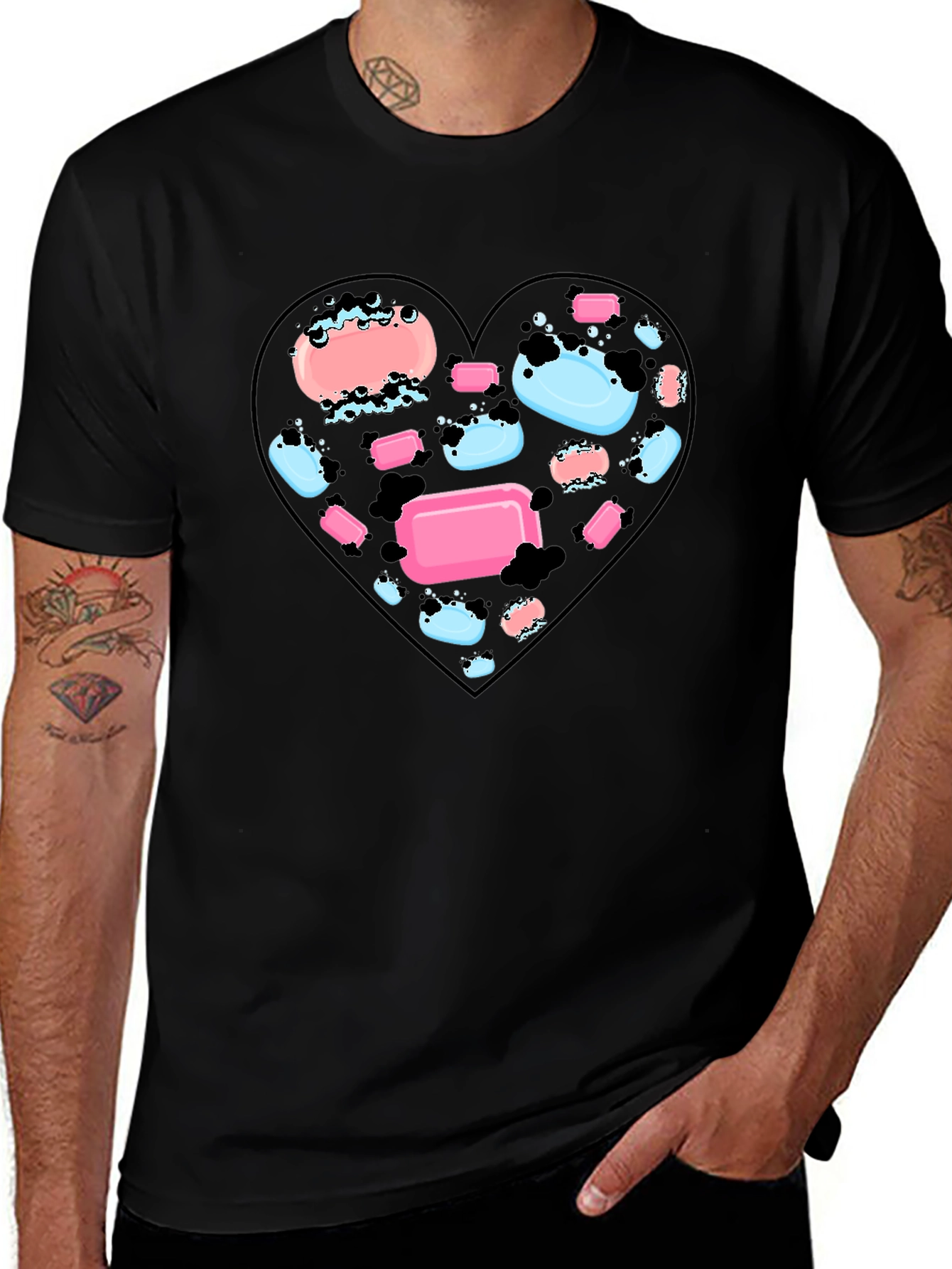 Variant 4 of Heart Soap T-Shirt - Black Graphic Tee