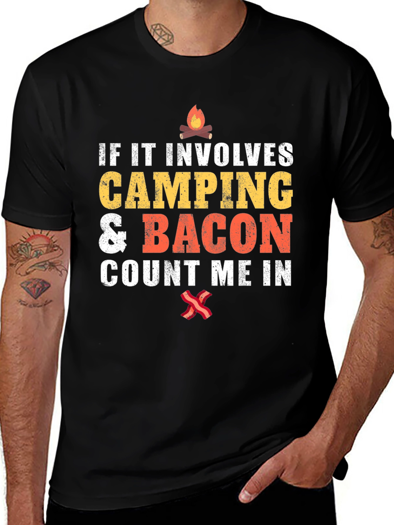 Variant 4 of Camping & Bacon T-Shirt - Count Me In!