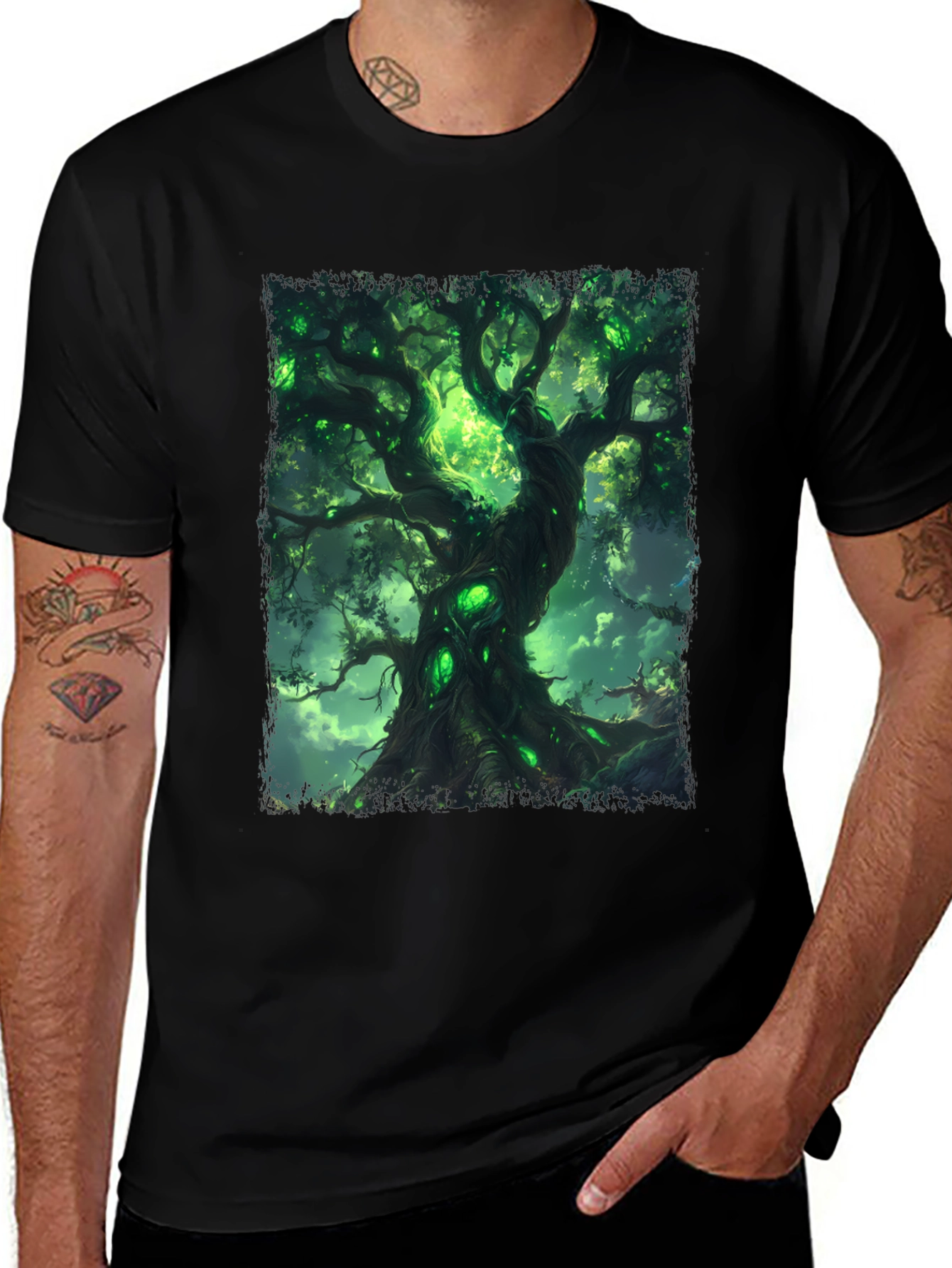 Variant 24 of Mystic Green Tree Graphic Tee - Fantasy Inspired Design