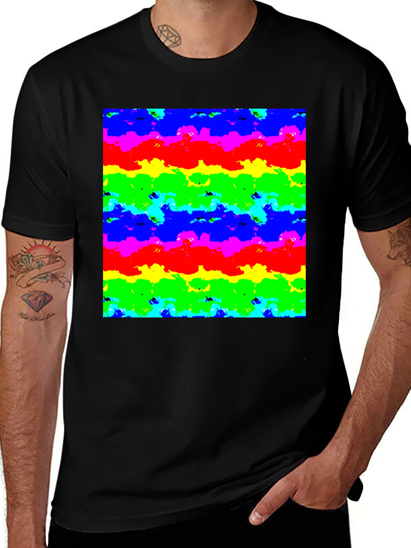 Variant 24 of Rainbow Cloud Art Graphic Black T-Shirt
