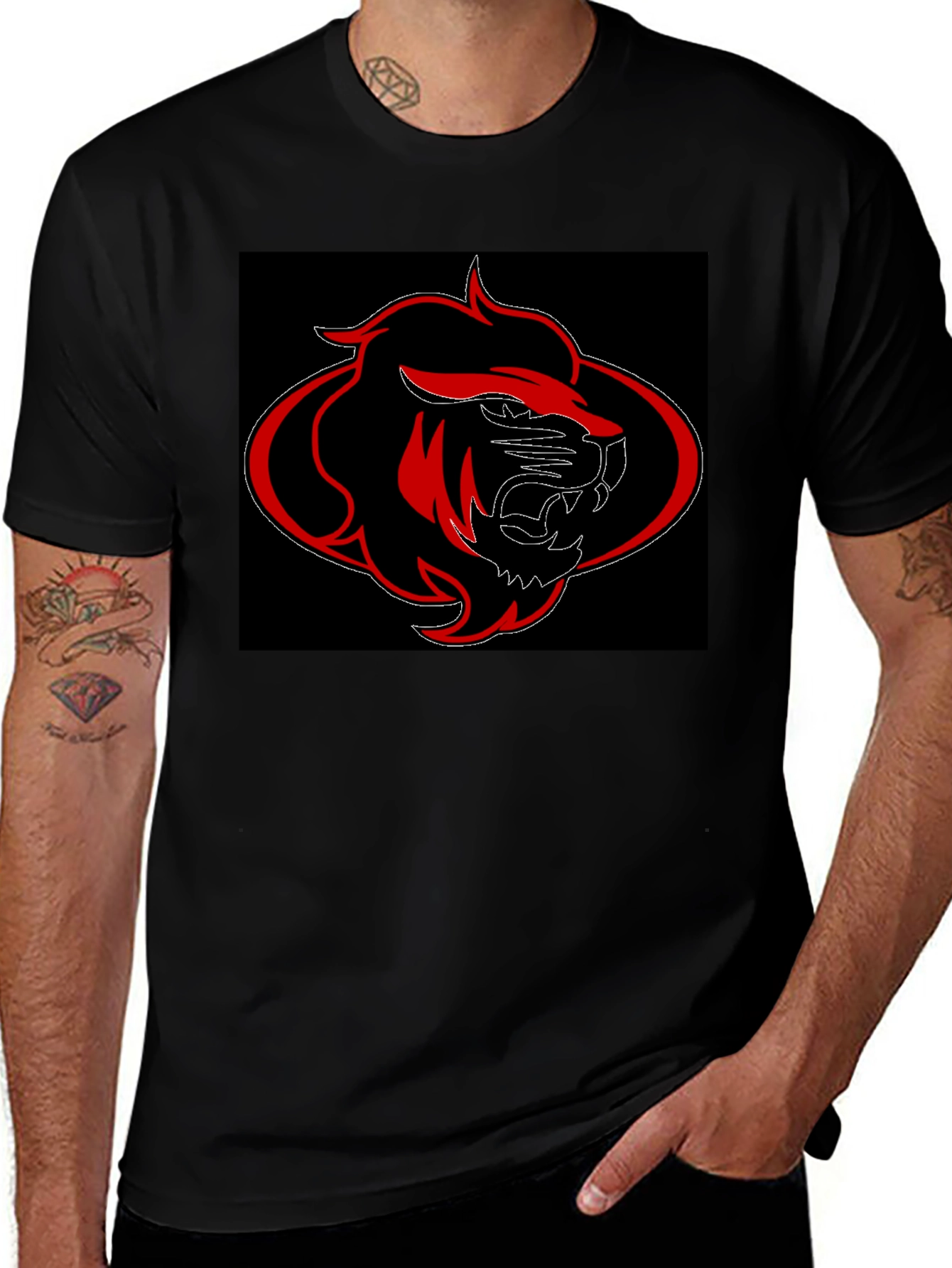 Variant 13 of Black T-Shirt with Red Lion Logo
