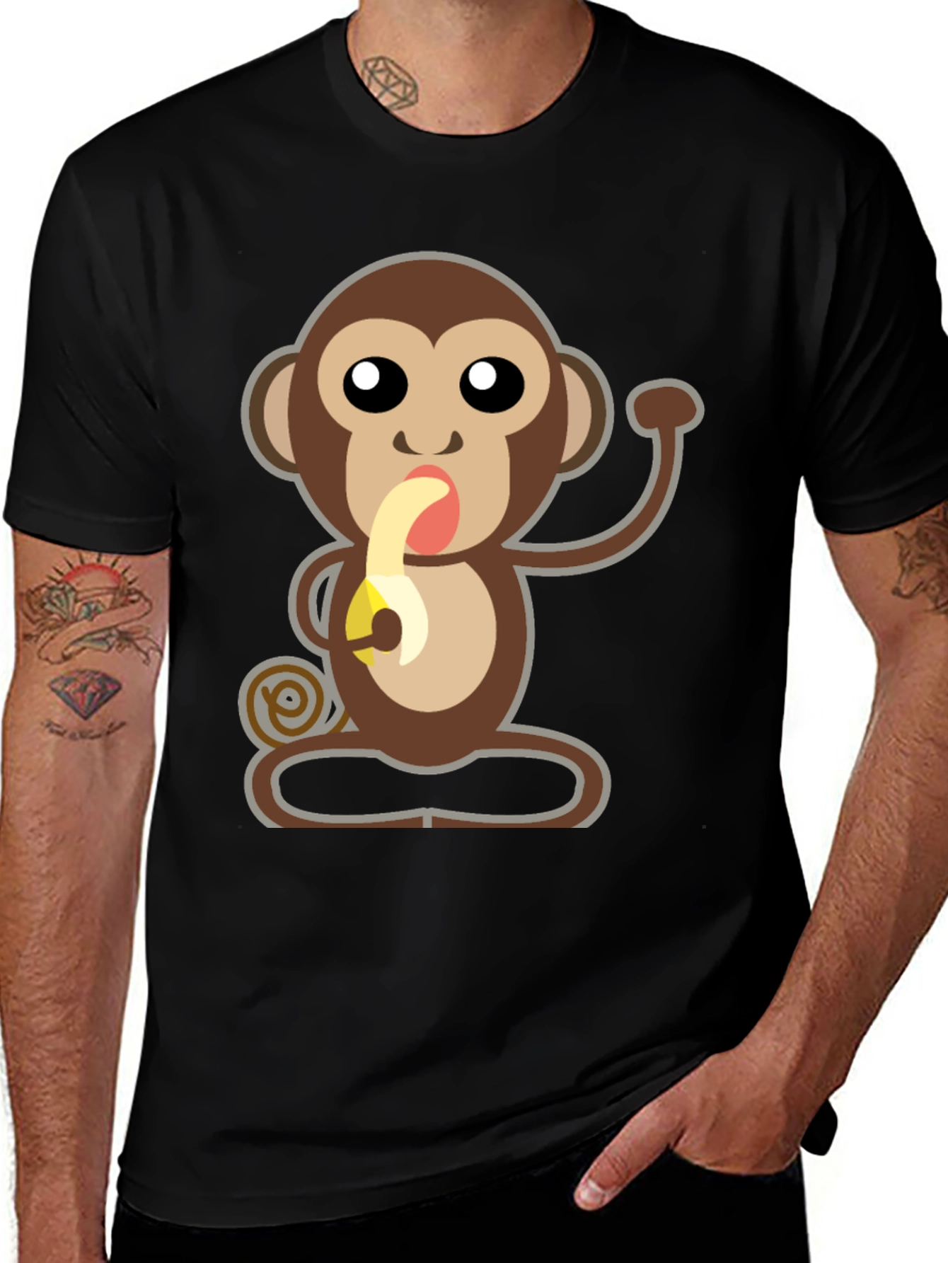 Variant 19 of Cartoon Monkey Eating Banana Graphic T-Shirt