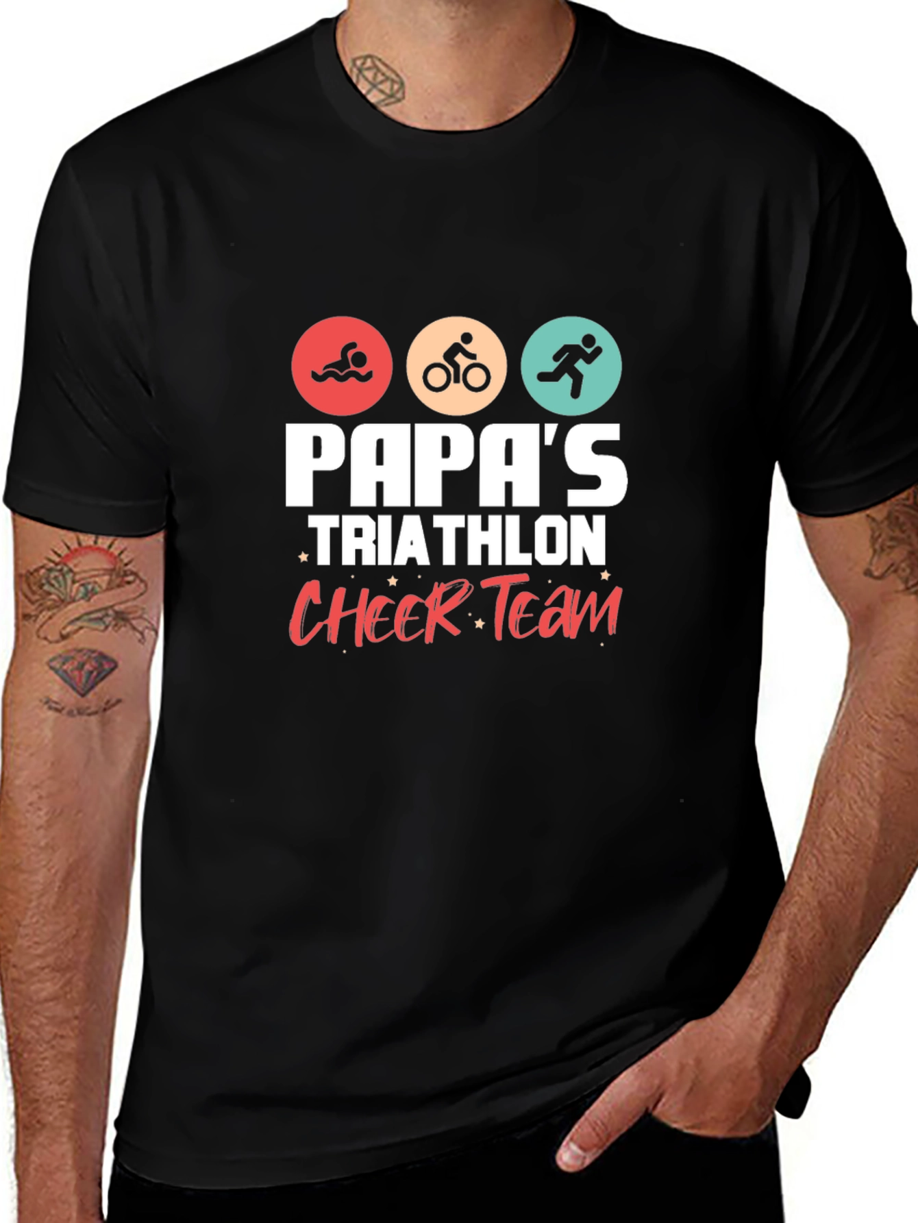 Variant 30 of Papa's Triathlon Cheer Team Black T-Shirt